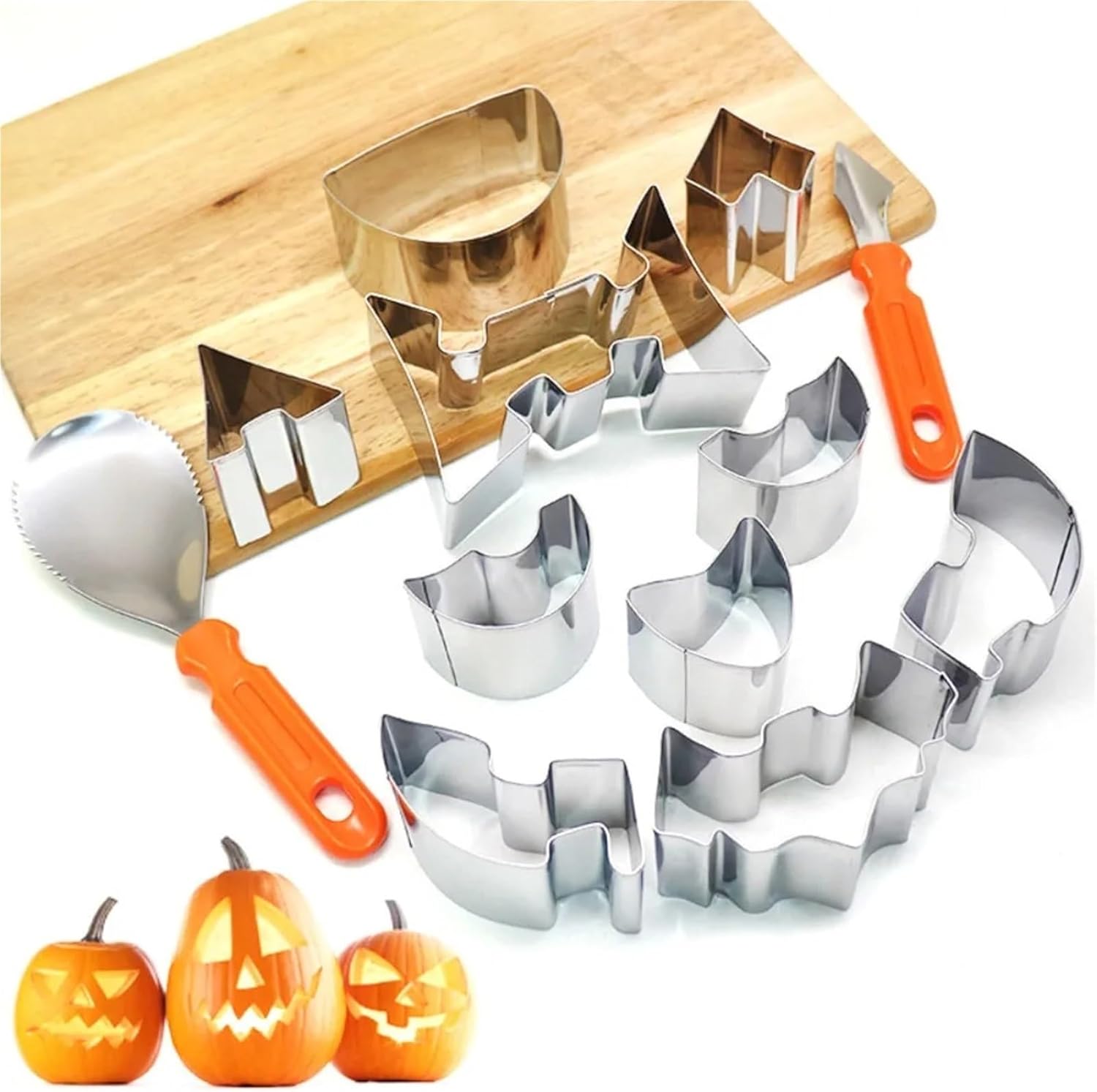 Halloween Pumpkin Carving Set Face Cookie Cutter And DIY Cake Tool 10/12 Stainless Steel Mold Knife(12pcs carving tools,2set)