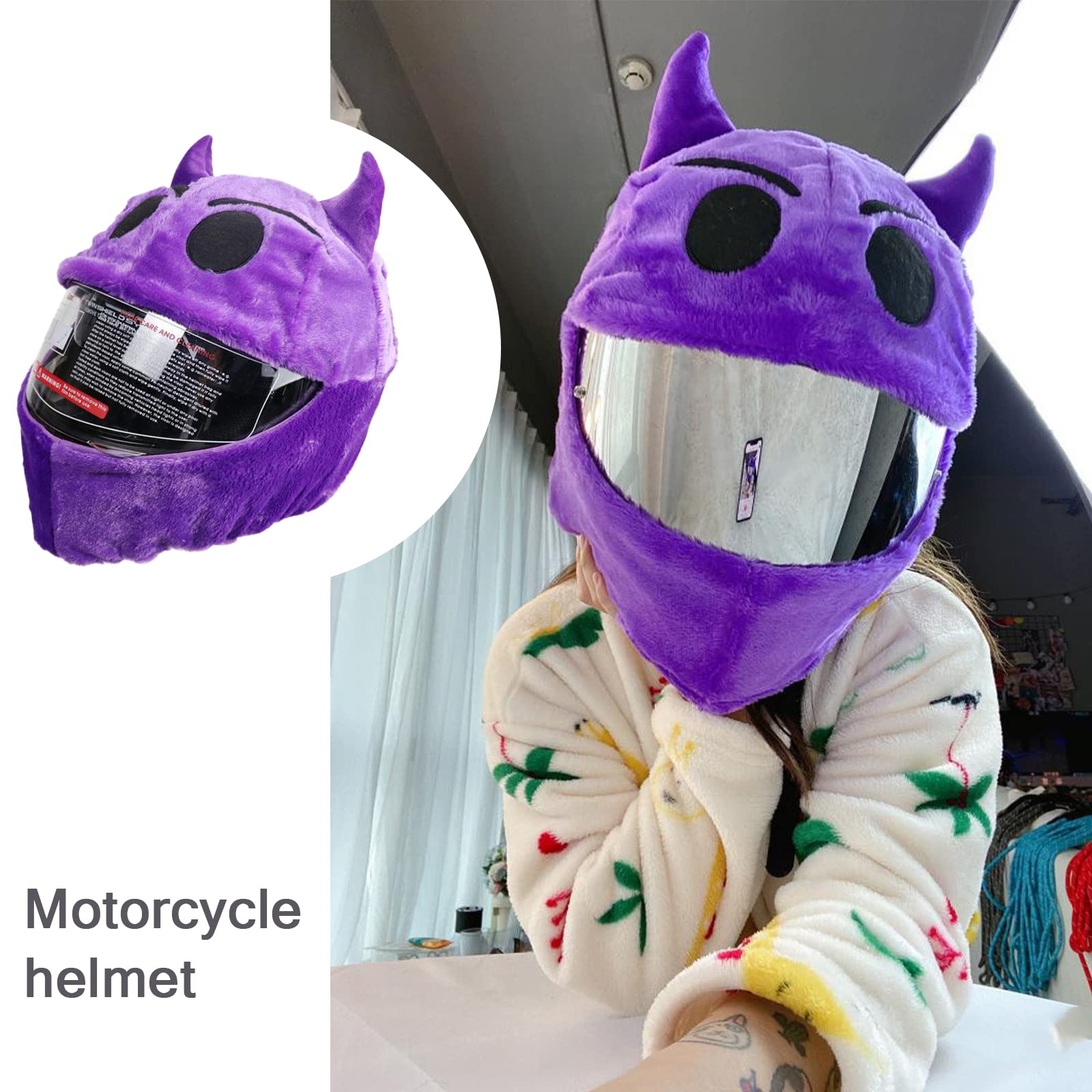 Copricasco Per Moto In Peluche - Design Divertente Per Uomini E Donne, Taglia Unica (Nero) - Foto 8