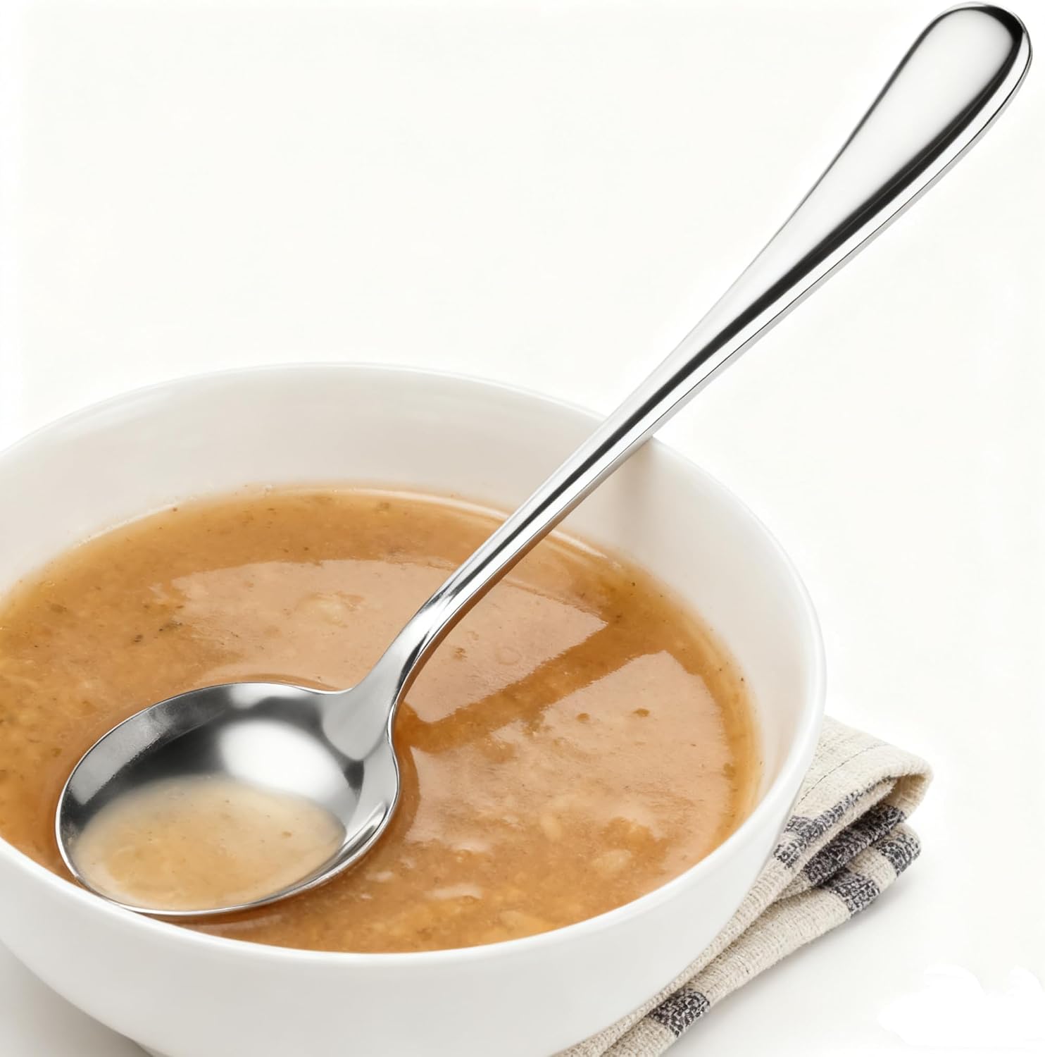 KEILEOHO 30 Pack Stainless Steel Soup Spoons, 7 inch Large Round Bouillon Spoons, Silverware for Restaurant, Home Dining