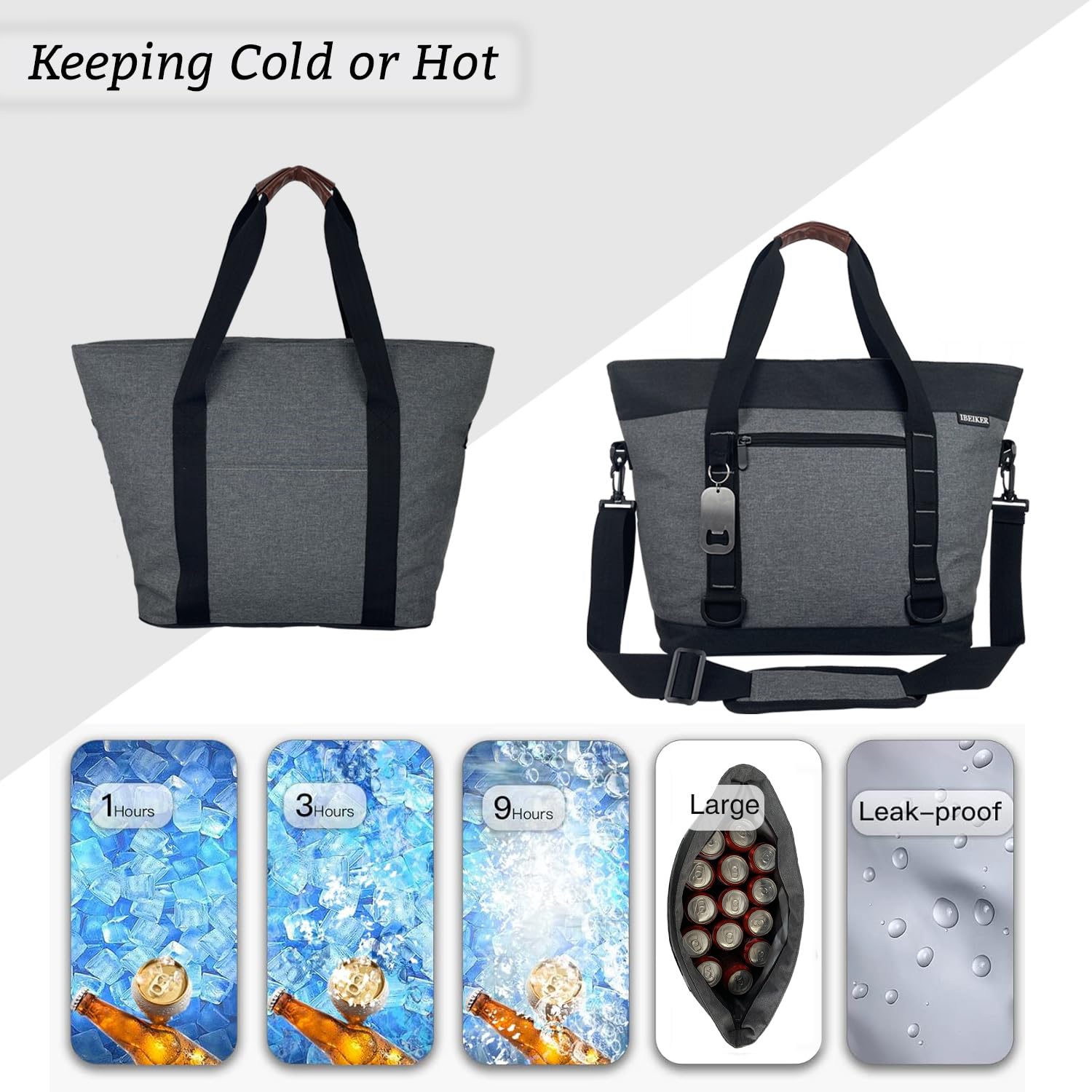 Isolierte Kühltasche, große isolierte Tasche, wiederverwendbare Einkaufstaschen, auslaufsicher, weicher Kühler mit Taschen, Flaschenöffner, geeignet für Supermarkt, Einkaufen, Reisen, Strand