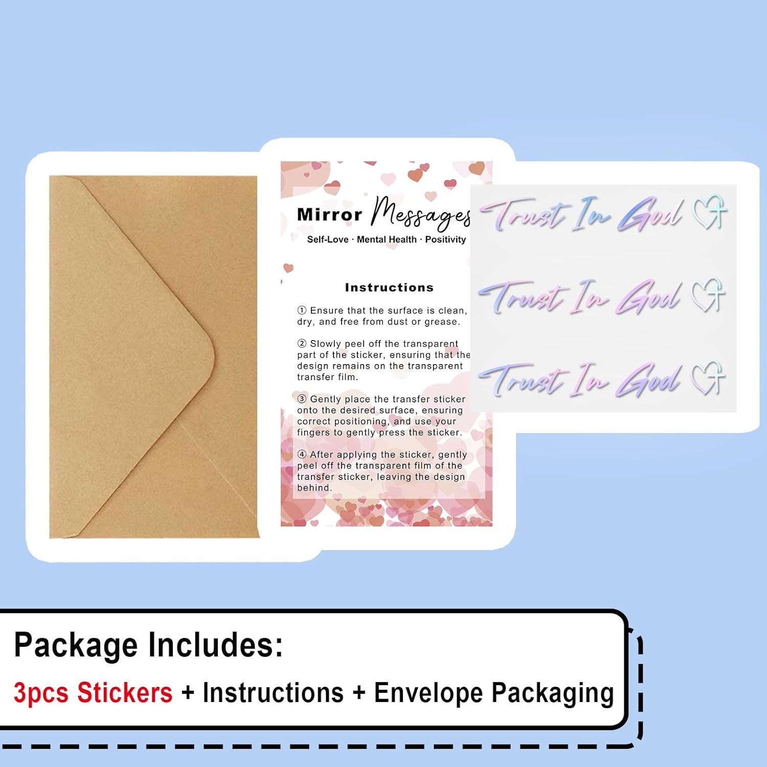 3 x Trust In God Cross Holographic Car Mirror Decal Stickers for Cars Rearview Mirror Decal for Women Cute Decals Vinyl Affirmation Stickers for Window, Mirror, Tumbler, and Water Bottle - Image 2