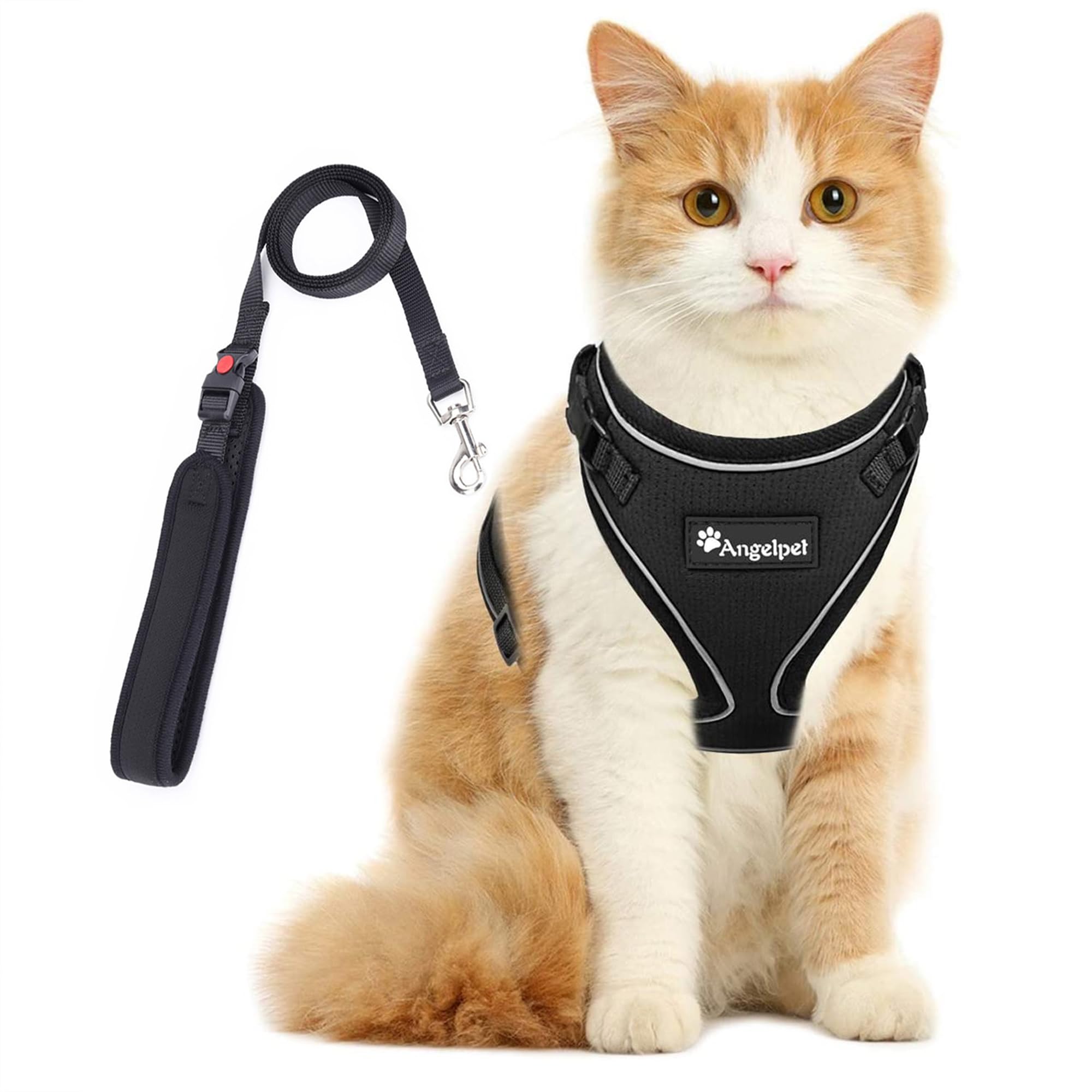 Angelpet Cat Harness and Lead Set, Escape Proof Adjustable Reflective Step-In Kitten Harness with Leash, Soft Breathable Mesh Vest with Velcro Fastening for Walking Small Cats, Kittens (S, Black)