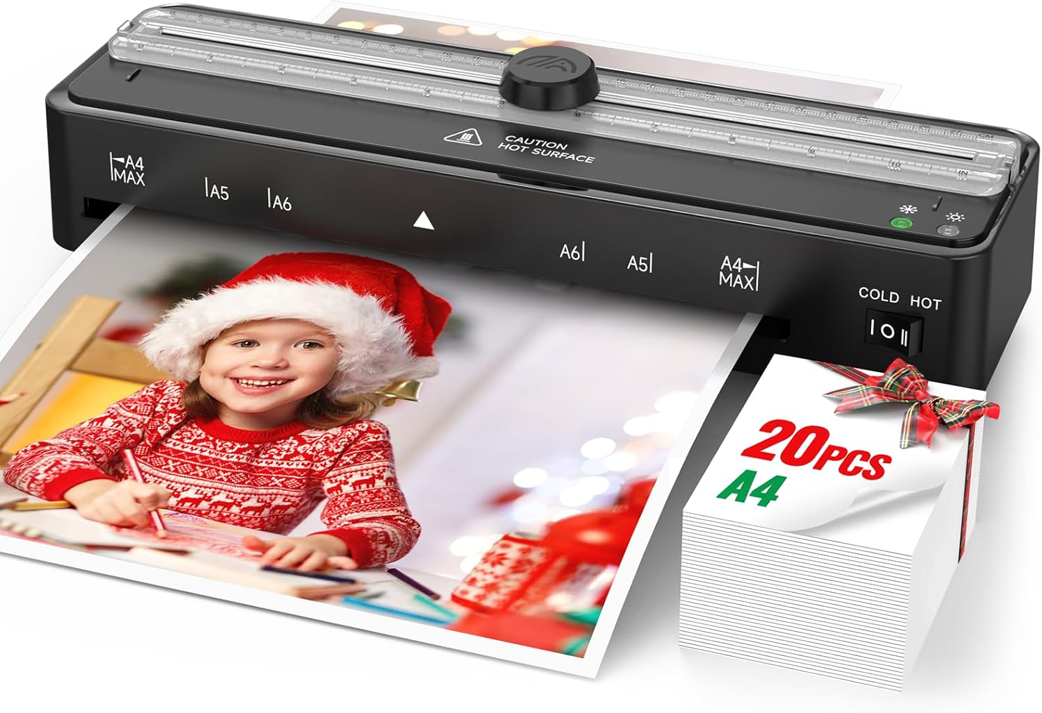 Laminatormachine met 20 A4 laminaatzakken, thermische en koude laminering Ingebouwde snijder Quick Warmup, 9 inch draagbare lamineermachine voor thuiskantoorschoolgebruik