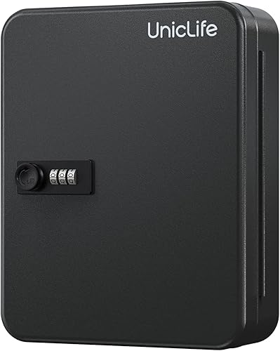 Miniatura 12 de Uniclife Gabinete de llaves de 60 posiciones con cerradura de combinación reiniciable, caja de almacenamiento de seguridad digital negra