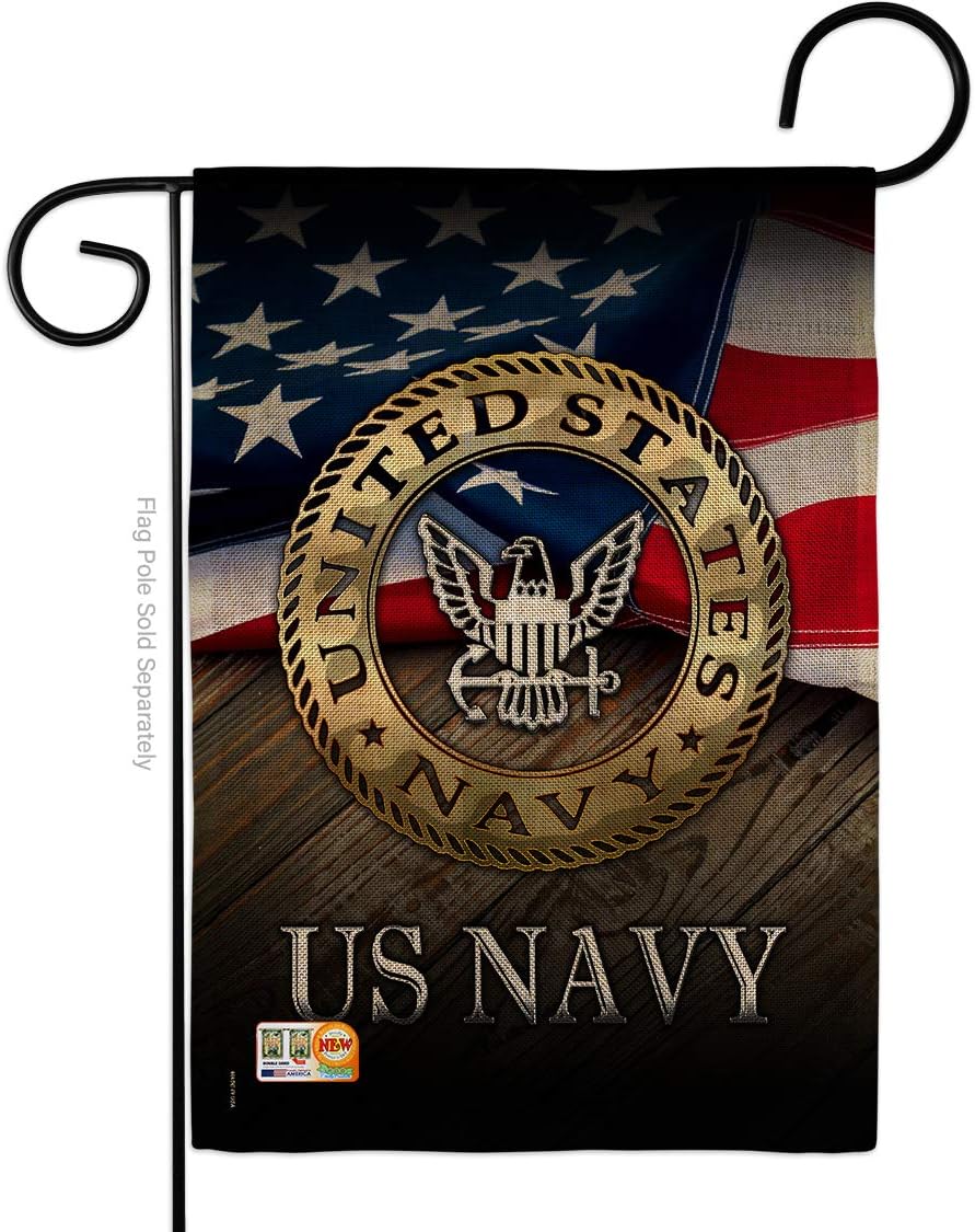Navy US Burlap Garden Flag Armed Forces USN Seabee United State American Military Veteran Retire Official Small Decorative Gift Yard House Banner Double-Sided Made In USA 13 X 18.5