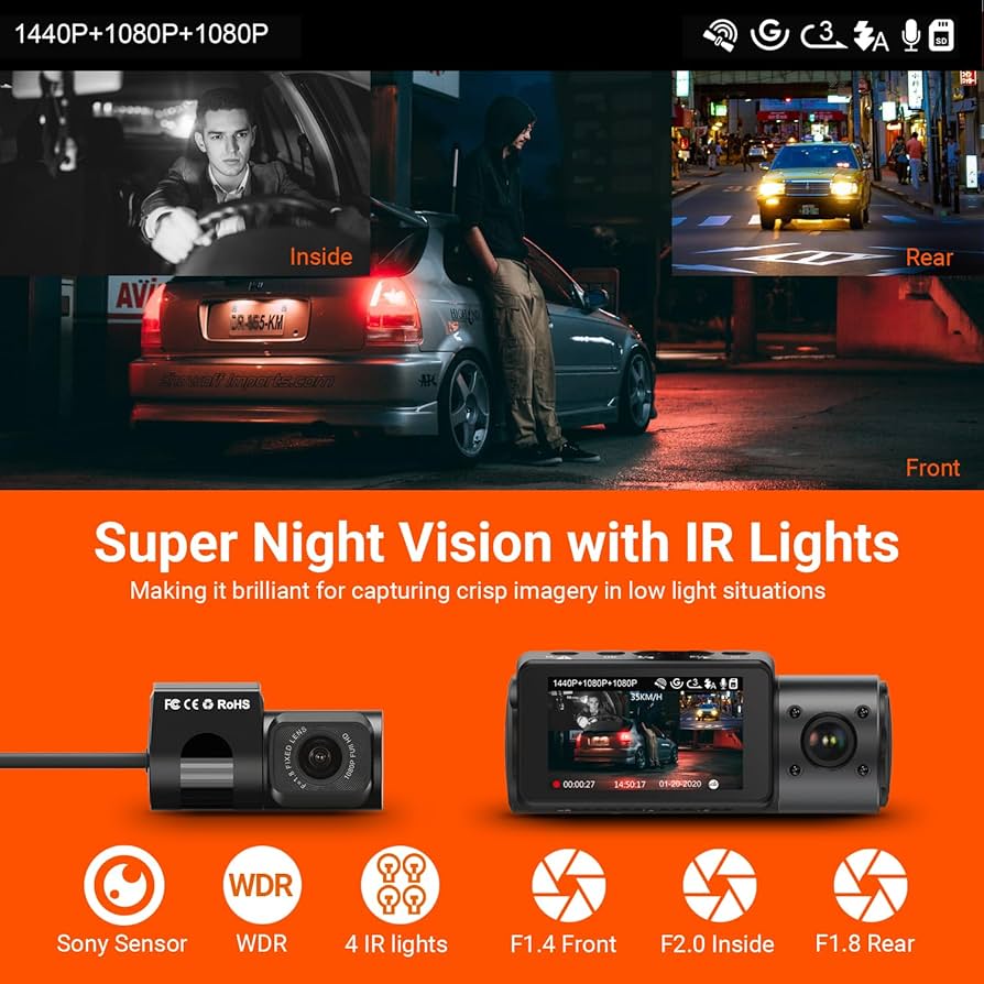 VANTRUE OnDash N4 3チャンネルドライブレコーダー VANTRUE N4 3-Channel 4K Dash Cam with 360° Coverage & Night