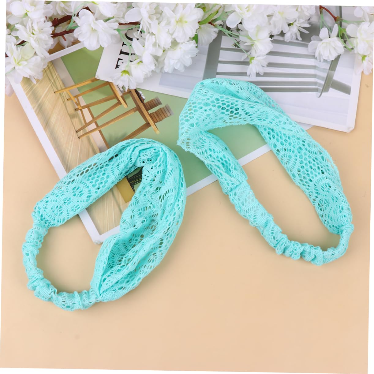 Ipetboom 4pezzi Fascia Pizzo Elasticizzata Per Donne e Ragazze Da Blu Accessorio Elegante Per Occasioni e Uso Quotidiano Design Chic e Lavorazione Raffinata Per Look Romantico