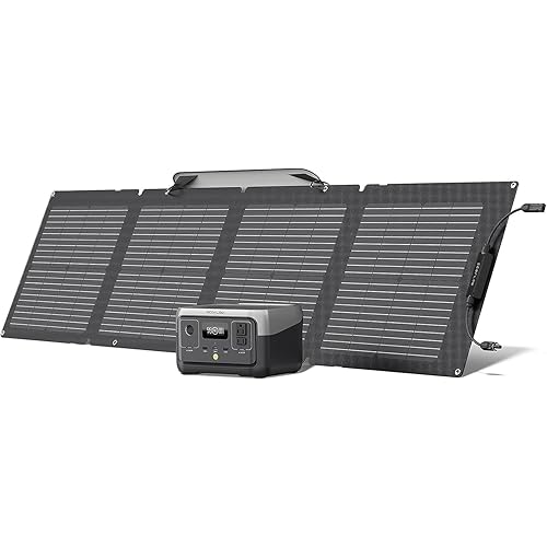 EF ECOFLOW Solar Generator RIVER 2 256Wh LiFePO4 Battery with 110W Solar Panel, Portable Power Station for Home Backup Outdoors Camping RV Emergency