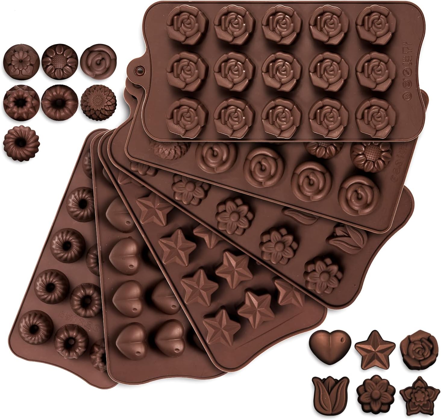 Whaline 6pcs Silicone Chocolate Molds, Candy Mold, Cake Making Molds Kit for Men, Women Baking