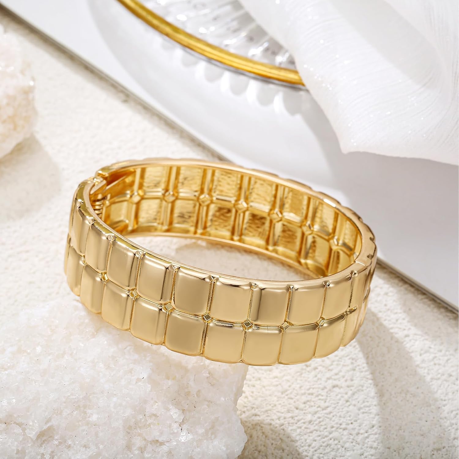 Gold Chunky Bangle Bracelets for Women Simple Twisted Textured Cuff Bangle Wide Square Bangle Bracelet Minimalist Bracelet - Image 3