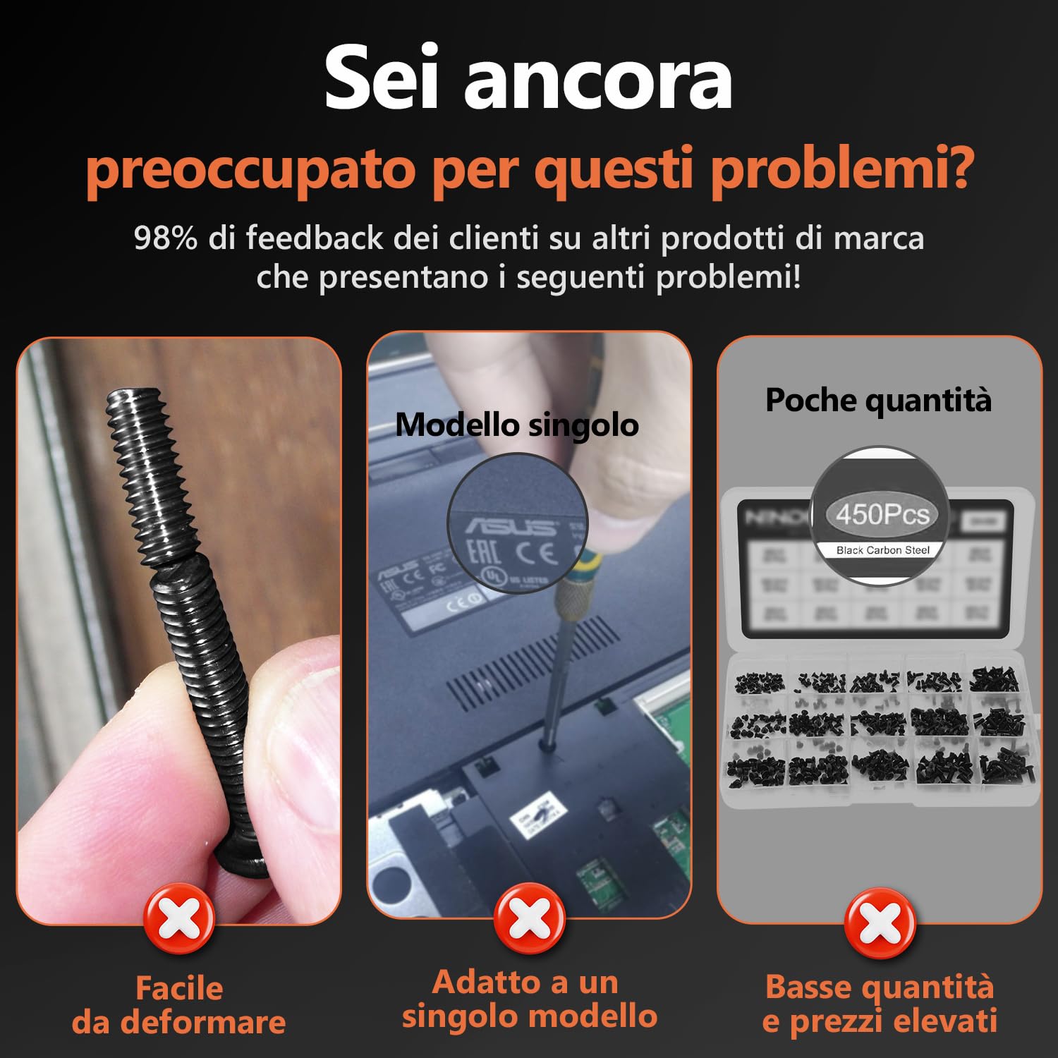 Kit di viti per laptop, 700 pezzi, kit assortito di viti di ricambio per computer portatile, M2, M2.5, M3, in acciaio al carbonio, a testa piatta, a testa piatta, per Lenovo, Toshiba, HP, IBM, Dell,