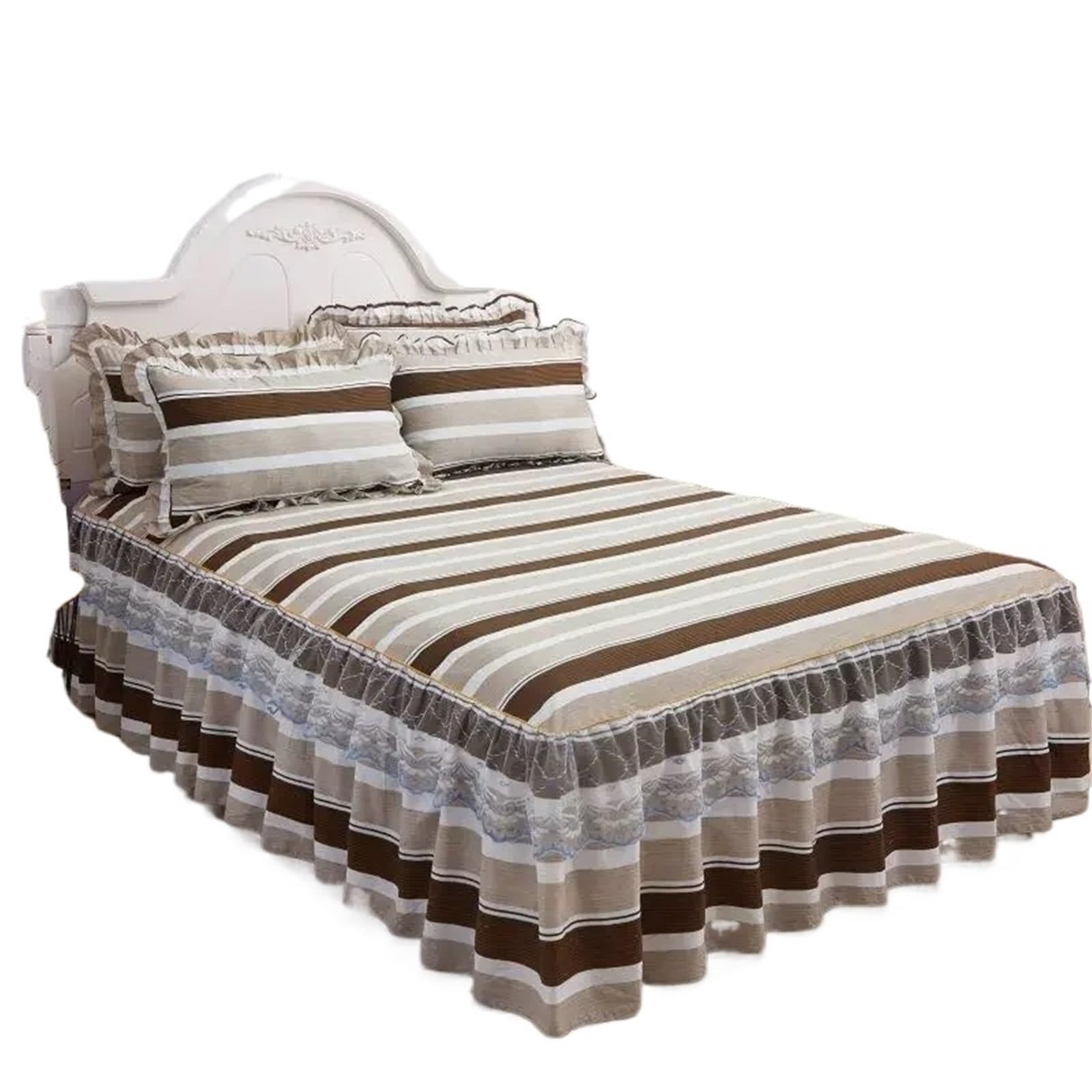 Ruffled Bed Skirt 3pcs Set Sanding Lace Bedspread Queen Bed Skirt Thickened Two-Layer Single Double Ruffle Cover(Color2,3pcs 180x200cm)