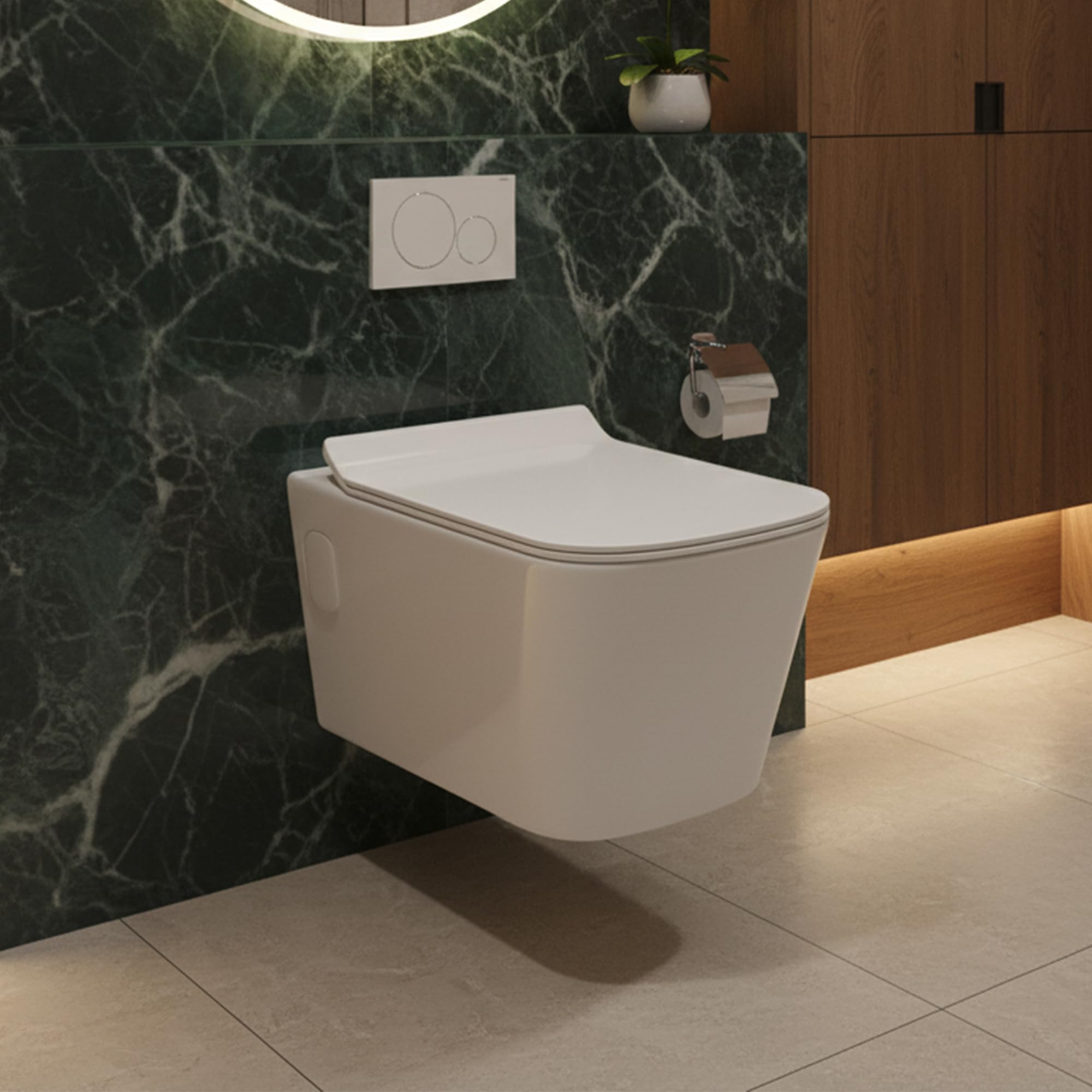 KrissKross Premium Ceramic Wall Hung Commode/Water Closet/Wall mount Western Toilet/EWC/WC/European Commode for Bathrooms P Trap Outlet is from Wall with Soft Close Seat Cover in White Color (white)-image-30