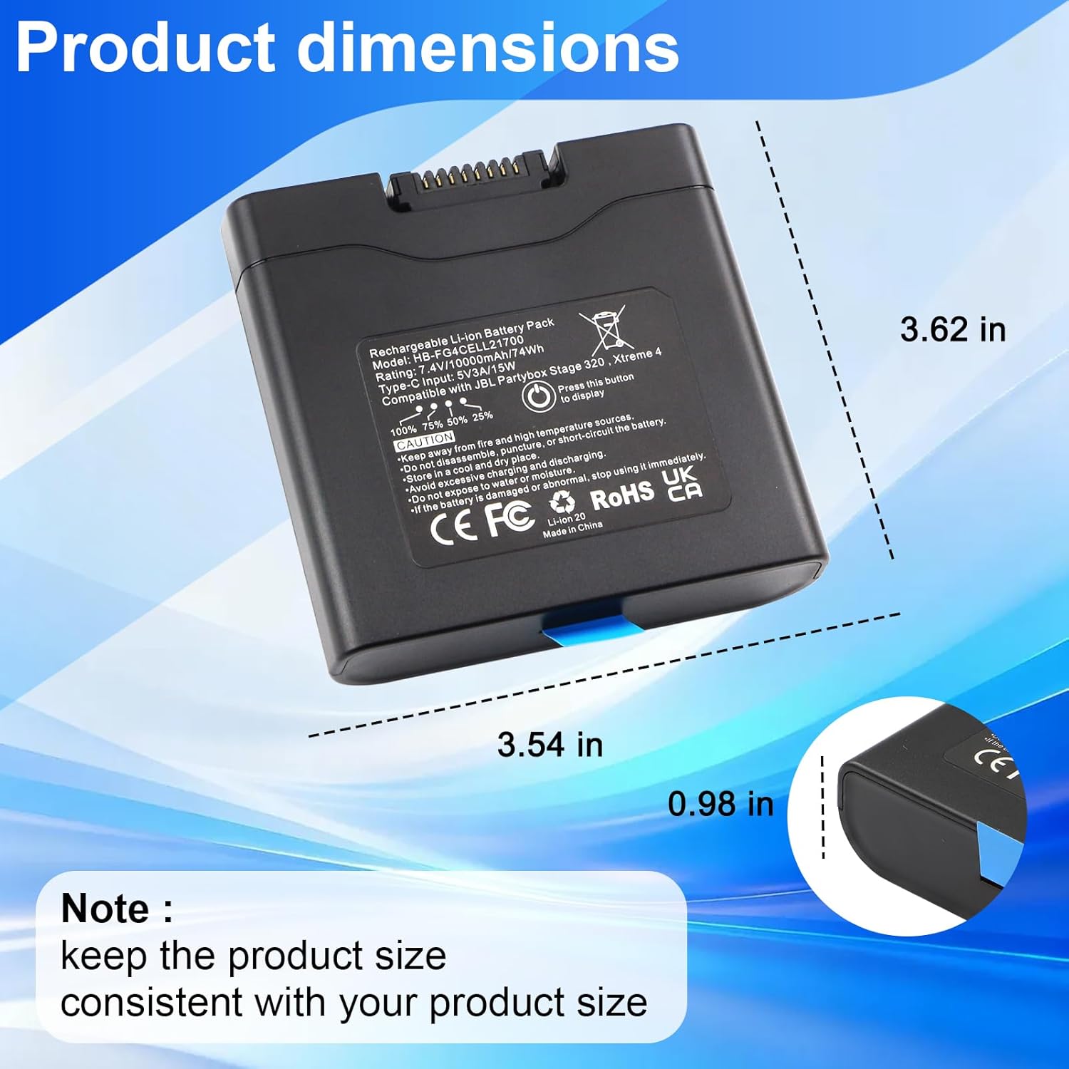 MULS 10000mAh Replacement Battery Compatible with JBL PartyBox Stage 320,Xtreme 4 Portable Speaker,Rechargeable for JBL Battery 400 7.4V 74Wh Include USB-C Port - Image 6