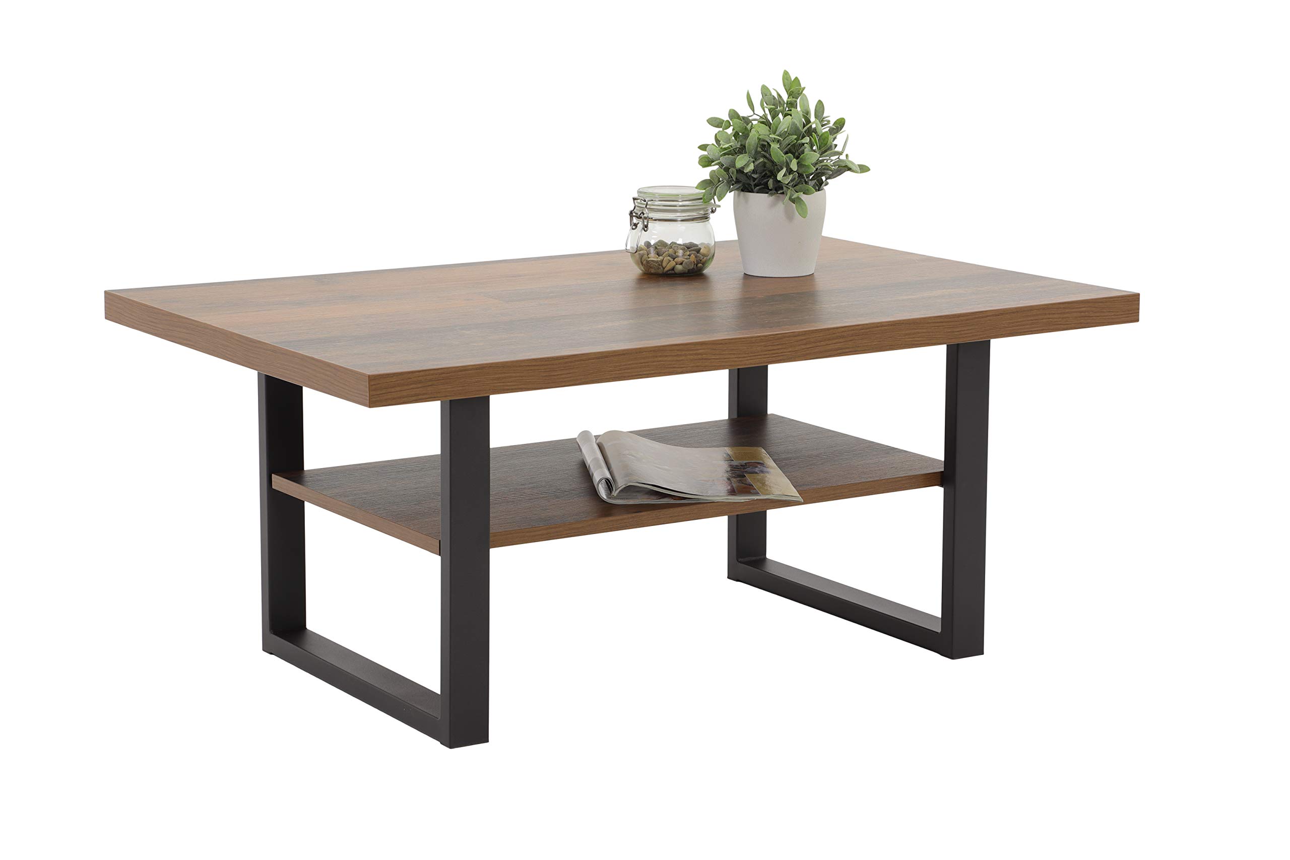 Hela Tische, Anton - Tavolino da divano, tavolo da soggiorno, materiale a base di legno rivestito in melammina, finitura Oldwood, base in metallo, 105 x 69 x 45 cm