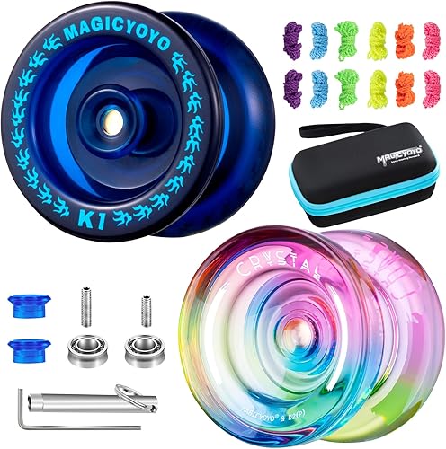 MAGICYOYO Yoyos responsivos para principiantes, plástico de doble propósito Pro Yo yo, paquete de 2 Yoyos degradados K2 + Yoyo K1 para niños con 12