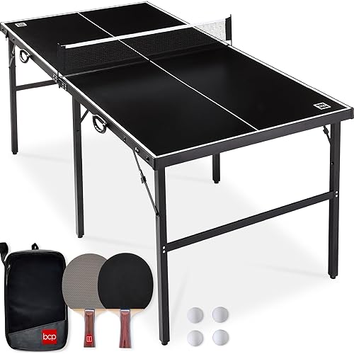 Best Choice Products 6x3ft Portable Ping Pong Table, Mid-Size Folding Indoor Outdoor Table Tennis w/ 2 Paddles, 4 Balls Included, Carrying Bag