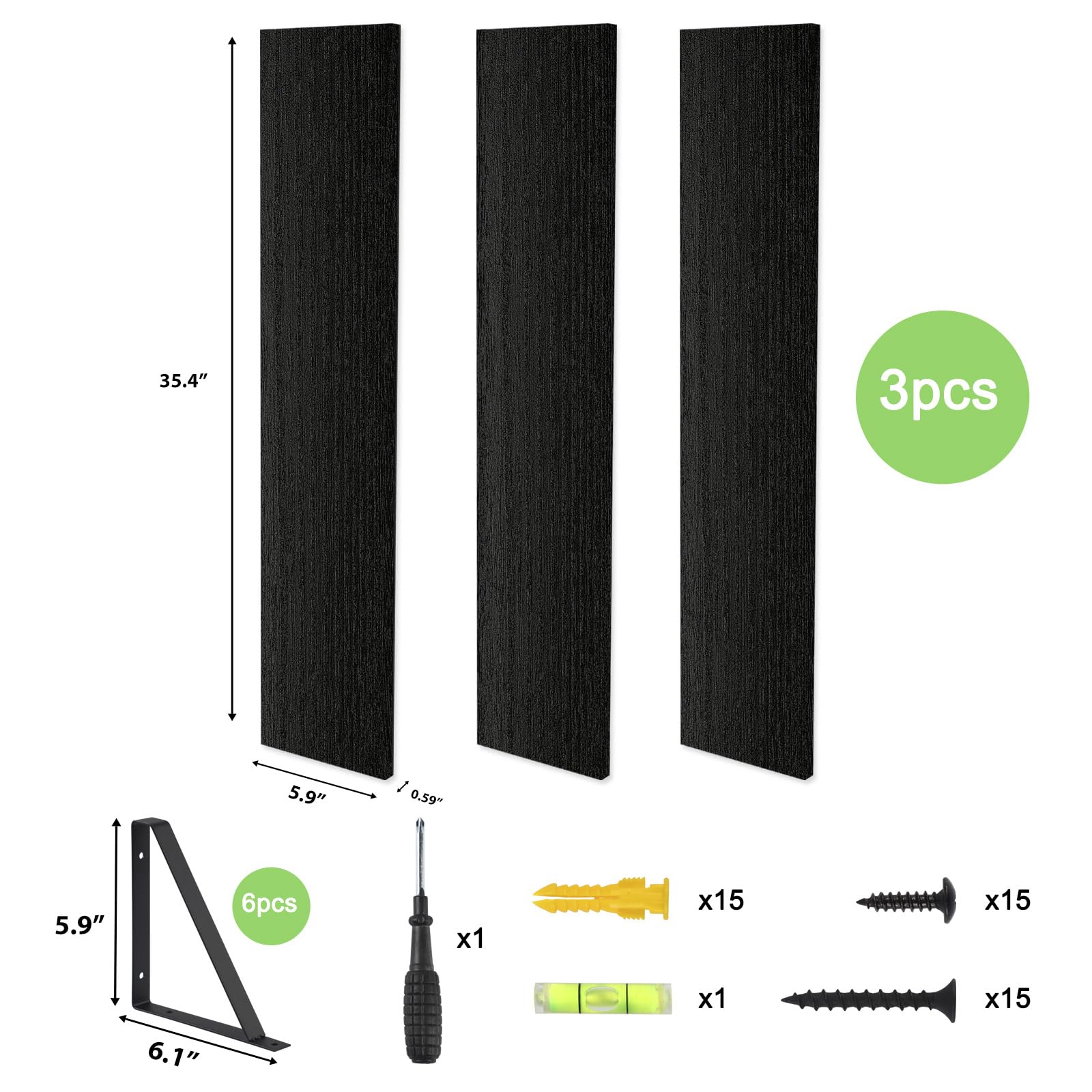 Fixwal Floating Shelves, 36 Inch Wall Bookshelf Set of 3, Large Floating Book Shelves for Wall Decor, Rustic Wood Wall Storage Shelves for Bedroom, Living Room, Kitchen, Bathroom (Black)