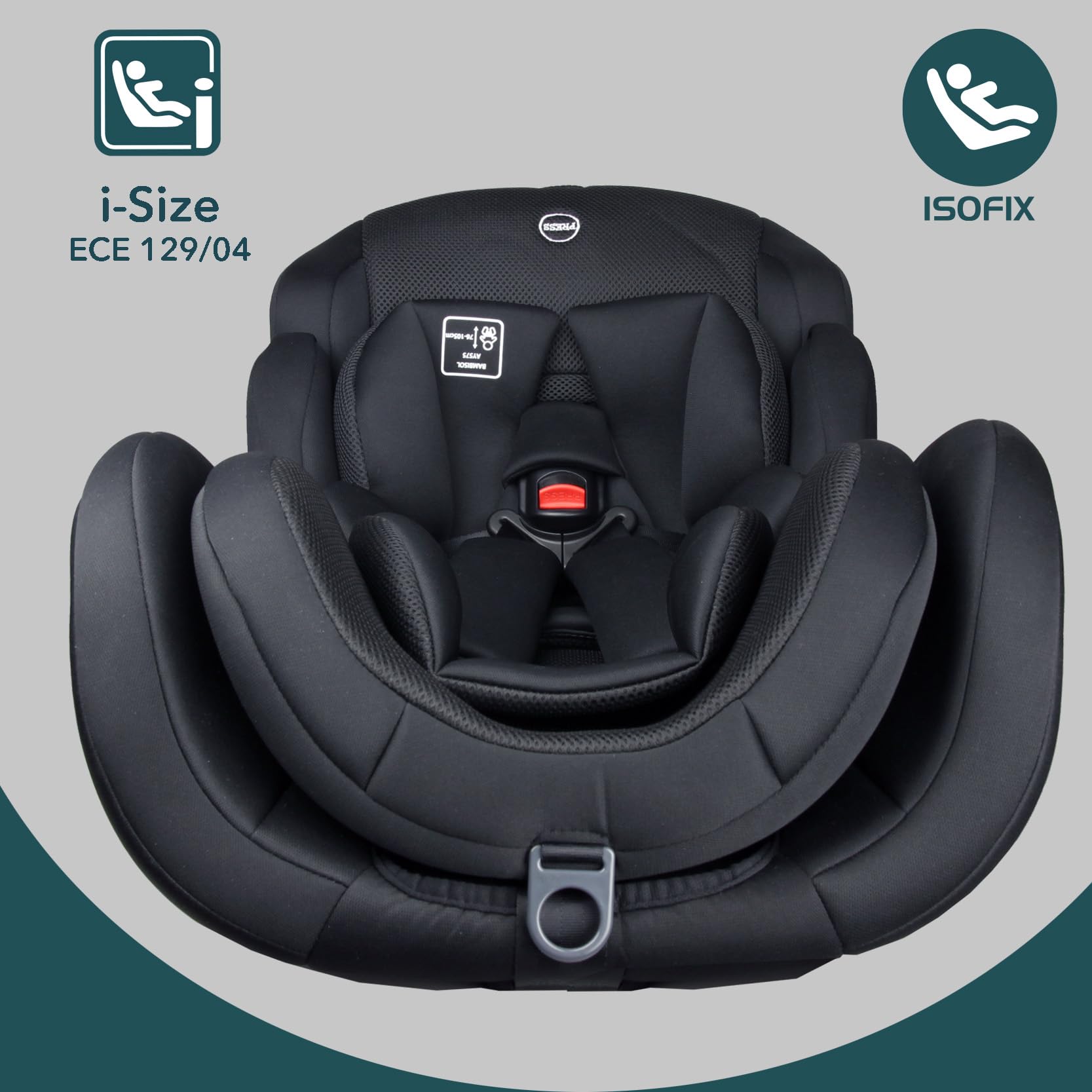 Siège auto ISOFIX évolutif réhausseur i-Size ECE R129/04 - face à la route de 76 cm à 150 cm - à partir de 15 mois jusqu'à 12 ans - max 36 kg