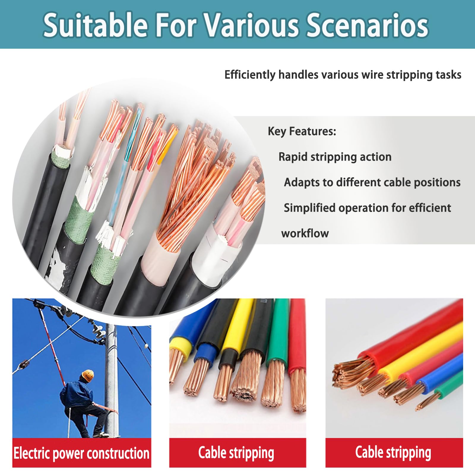 Máquina pelacables automática, pelacables inalámbrico con luz, 8-600 AWG, 2 velocidades ajustables para reciclaje de alambre de cobre, diseño de hoja de seguridad