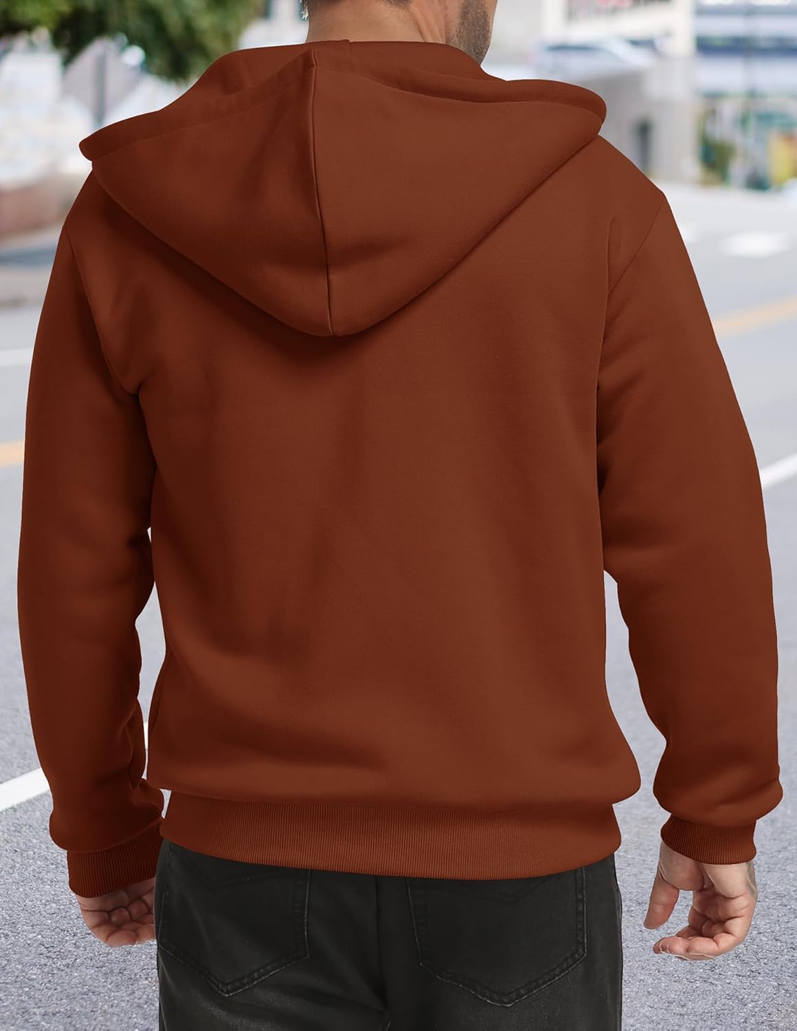 Men's Zip Up Fleece Hoodie Casual Solid Winter Sweatshirt with Pockets Long Sleeve Fashion Basic Hooded Jacket - Image 3