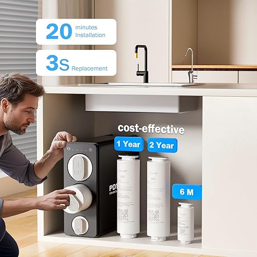 Miniatura 7 de Frizzlife Filtro de agua de ósmosis inversa 1200GPD, estándares NSFANSI 42 y 58 y 372, sistema de filtración de agua RO sin tanque de 11 etapas,