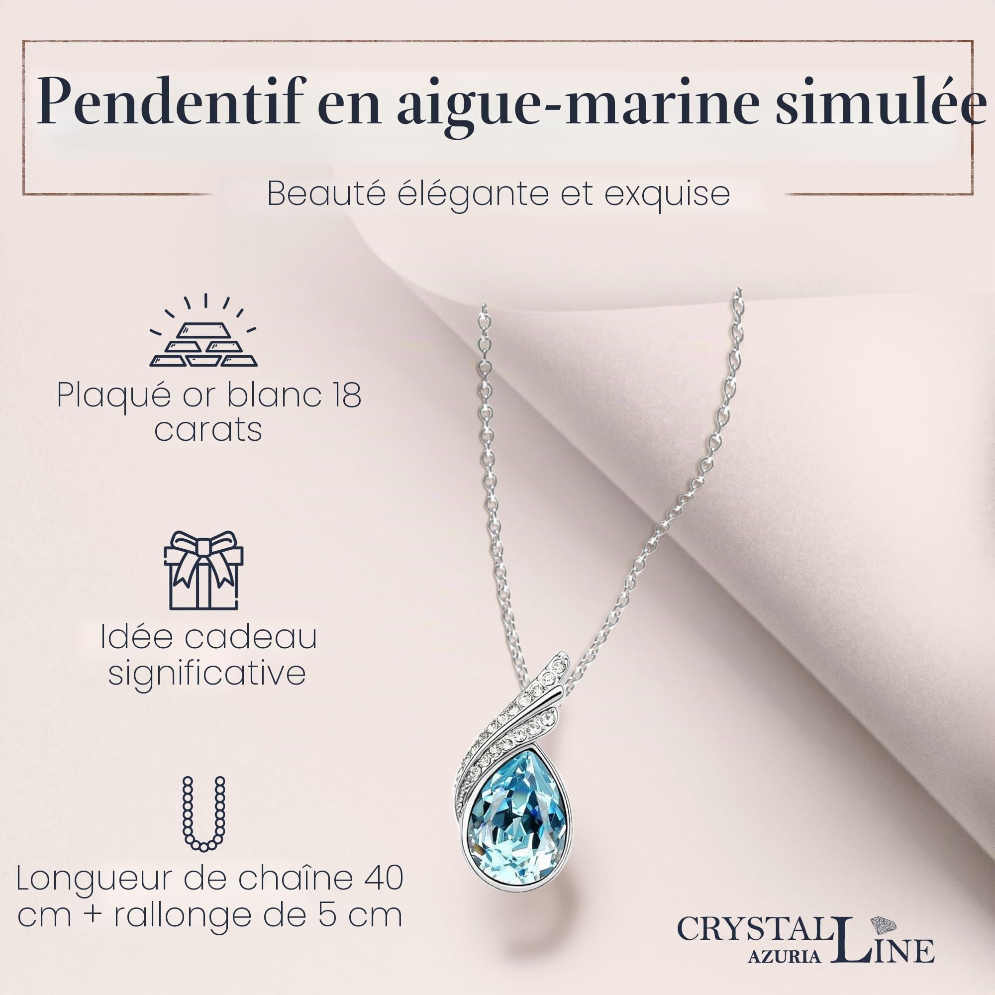 Crystalline Azuria Femme Ensemble Larmes Collier Clous Boucles d'Oreilles et Bracelet 18ct Plaqué Or Blanc avec Cristaux océan Bleu