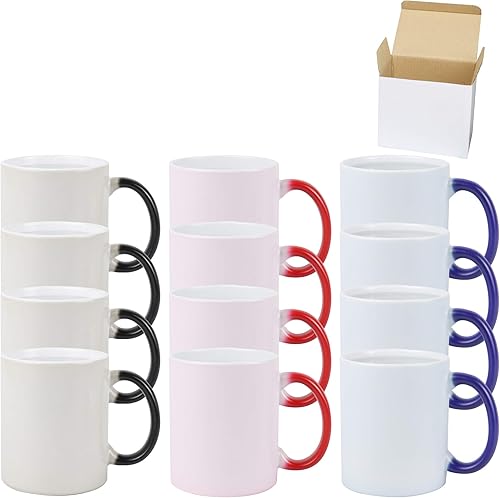 Miniatura 4 de HomeVss Taza de sublimación cambiable de 11 onzas, 3 colores surtidos, negro, azul y rojo, empaquetada en caja blanca, caja de 12
