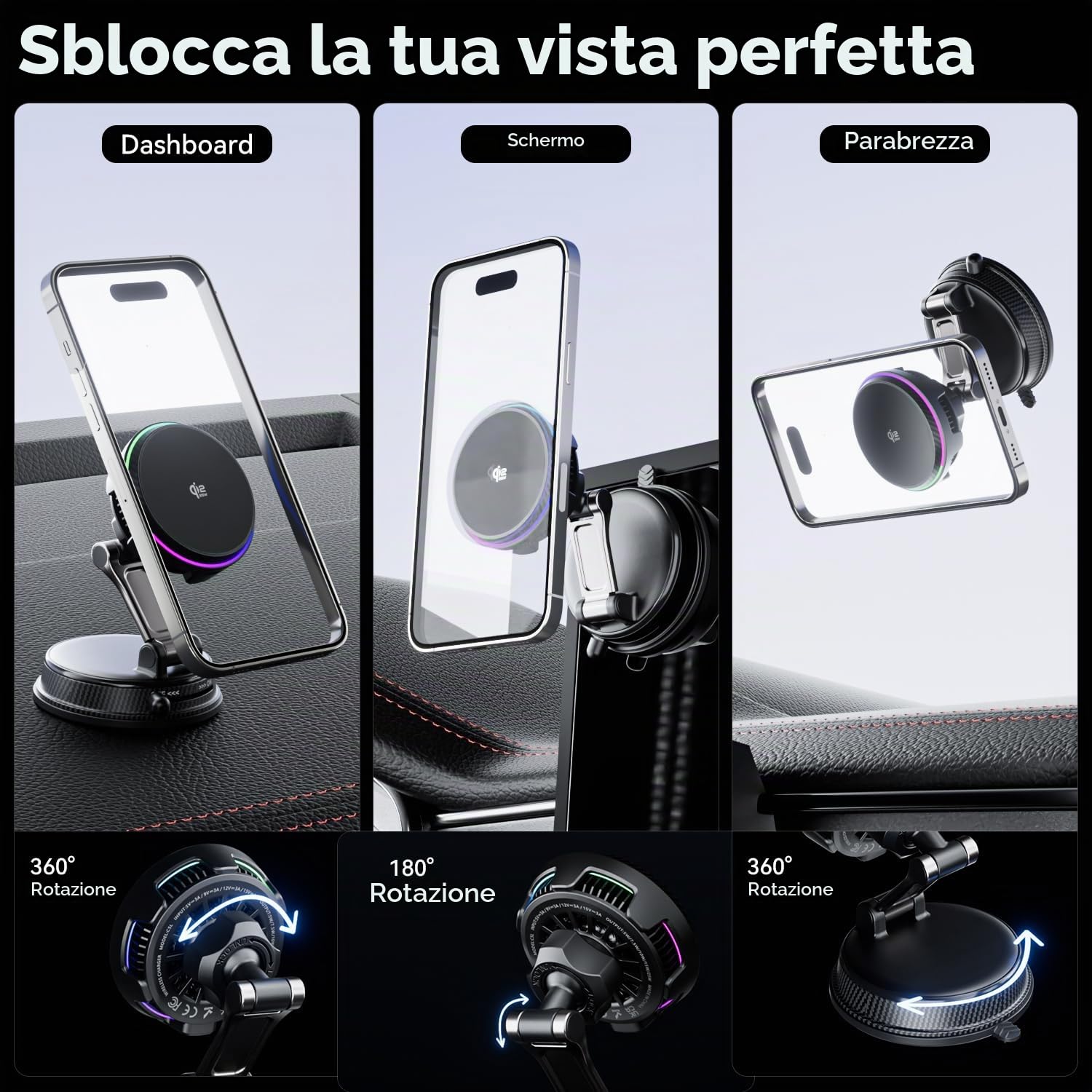 Qi2.2 25W Supporto Telefono Auto Magnetico con Rotazione 360° e Caricatore Auto Wireless con Raffreddamento TEC e Ventola per iPhone 17 Pro Max/16/15
