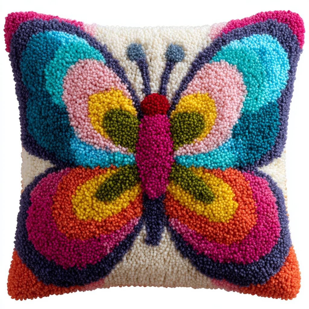 Taxpy Latch Hook Pillow Case Kits, Animals Butterfly Embroidery Kits DIY Pillow Cushion Cover Latch Hook Cushion Kit,17x17inch