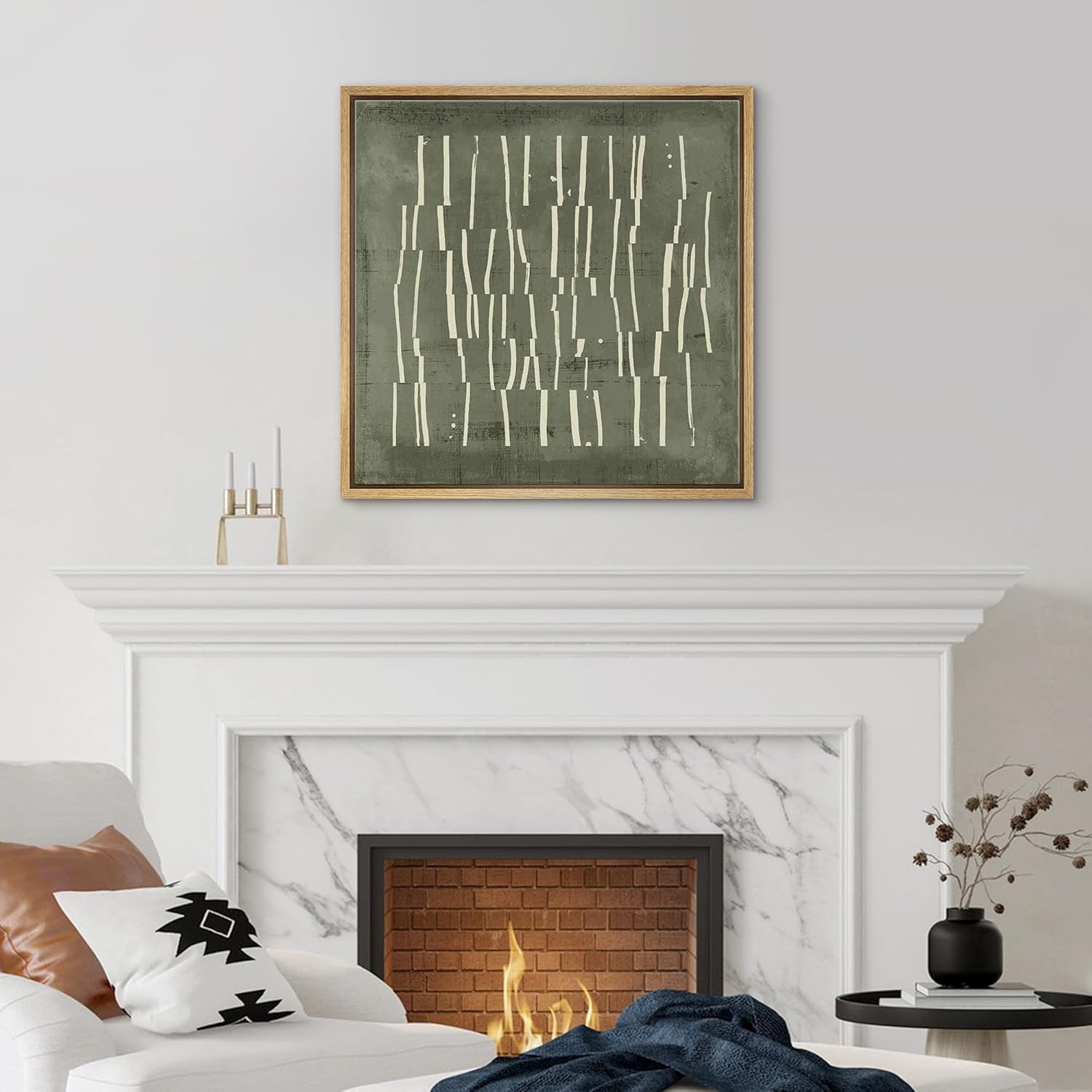 SIGNFORD Framed Canvas Print Wall Art Birch Tree Silhouette Abstract Forest Illustrations Modern Art Relax/Calm Warm for Living Room, Bedroom, Office - 24"x24" Natural