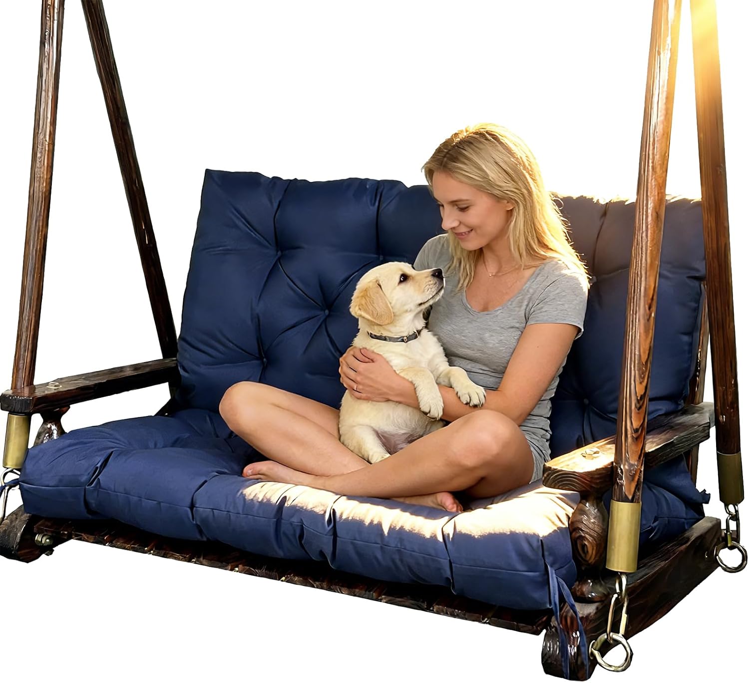 Porch Replacement Swing Cushions for Outdoor: 2-3 Seater Garden Waterproof Patio Bench Cushion with Ties - 4" Thick Swing Chair Cushion for Backyard Furniture Loveseat