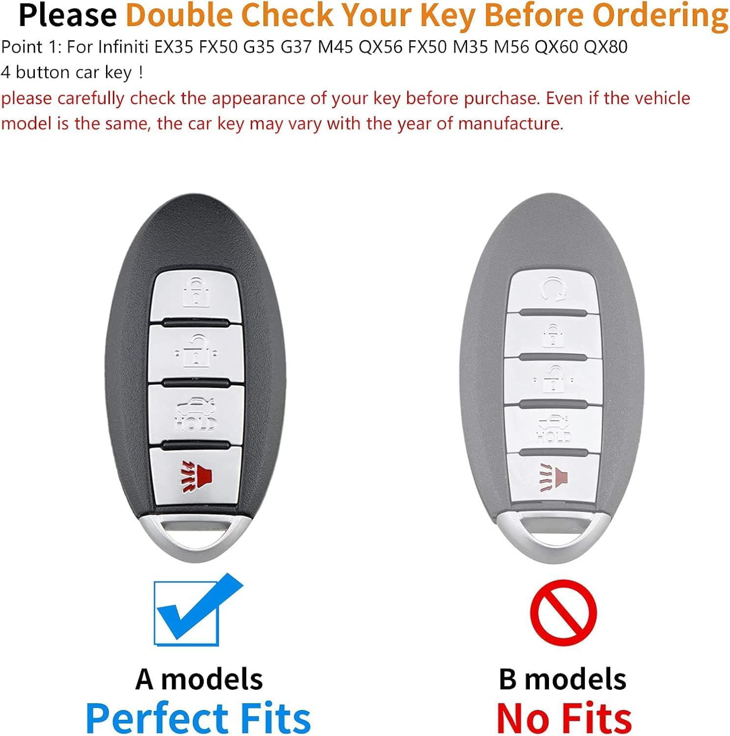 Car Key Fob Case,for Infiniti EX35 FX50 G35 G37 M45 QX56 FX50 M35 M56 QX60 QX80 Series Key Fob Case Cover Accessories Key Fob Shell Key Fob Covers for Car Keychains,(4Button) Red