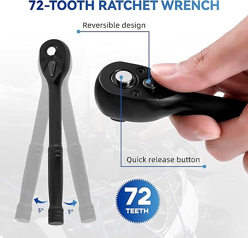 Miniatura 39 de Juego de 64 piezas de llaves de 3/8 pulgadas, SAE (5/16"-1") y métricas (0.236 in-0.945 in), profundas y superficiales, llave de trinquete de 72