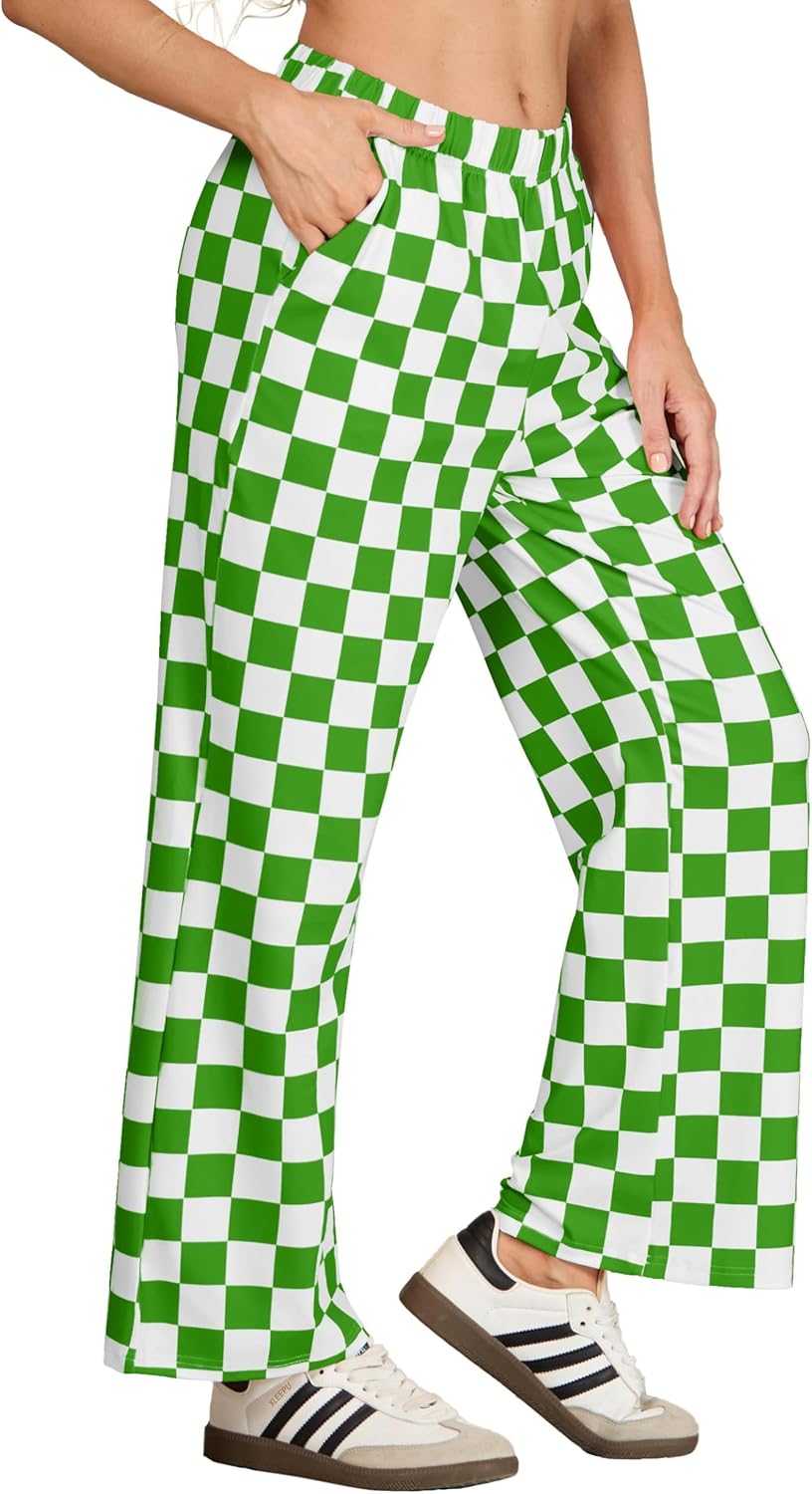 IWOLLENCE Women's Casual Loose Checkered Wide Leg Pants High Waist Straight Lounge Y2K Gingham Trousers - Image 4