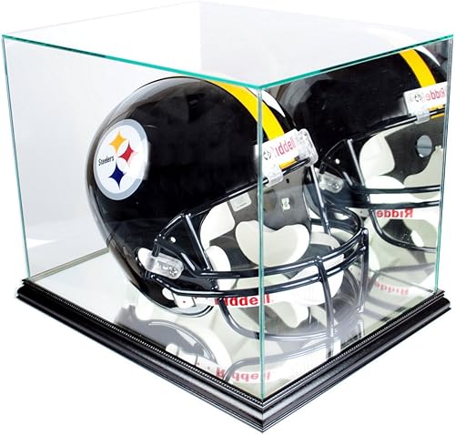 Miniatura 2 de Vitrina rectangular para casco de fútbol con moldura real Vidrio protegido UV (negro)