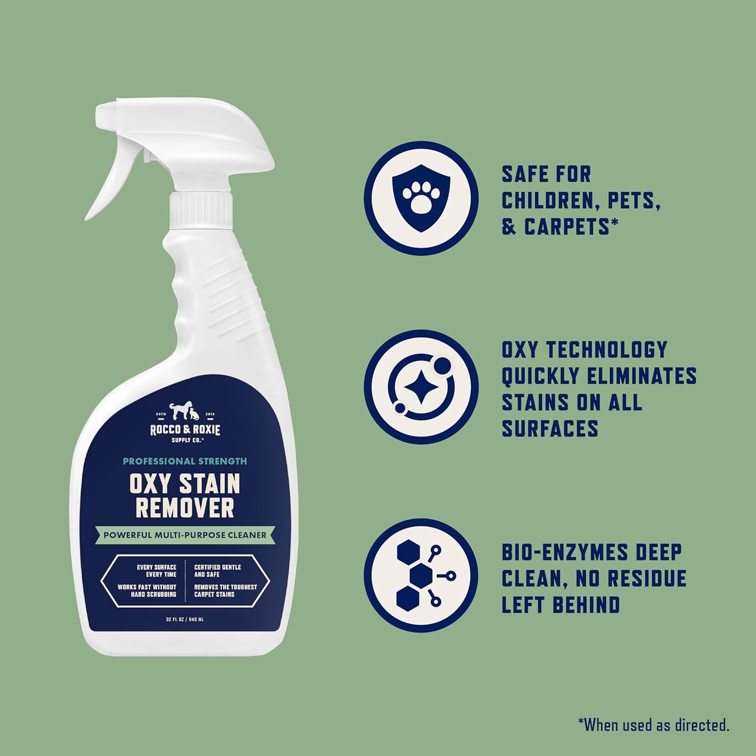 Rocco & Roxie Oxy Stain Remover - Oxygen Powered Carpet Cleaner Spray - Pet Stain Remover for Carpet, Spot Cleaner for Upholstery, Couch, Laundry, Rug, Clothes, Car Seat, Mattress, Sofa, and More 2