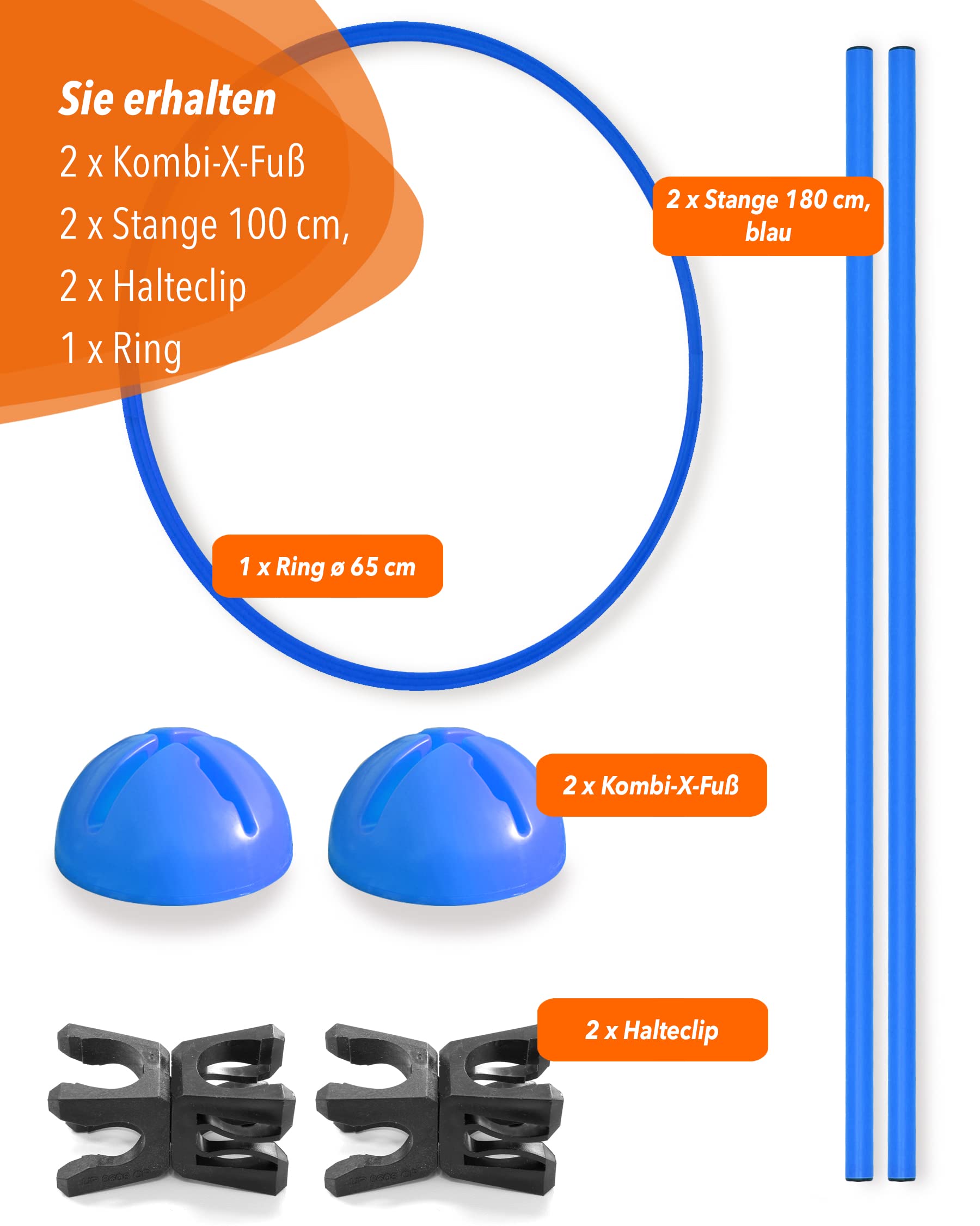 Kombi-Ring-Hürdenset – Ring ø 70 cm & Stangen 100 cm – Training der Sprungkraft & Koordination – mit befüllbarem X-Standfuß – Agility-Hürde für Fußball, Leichtathletik & Hundesport