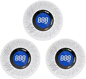 Carbon Monoxide Detectors, Battery-Operated with Digital Display (3 Pack)