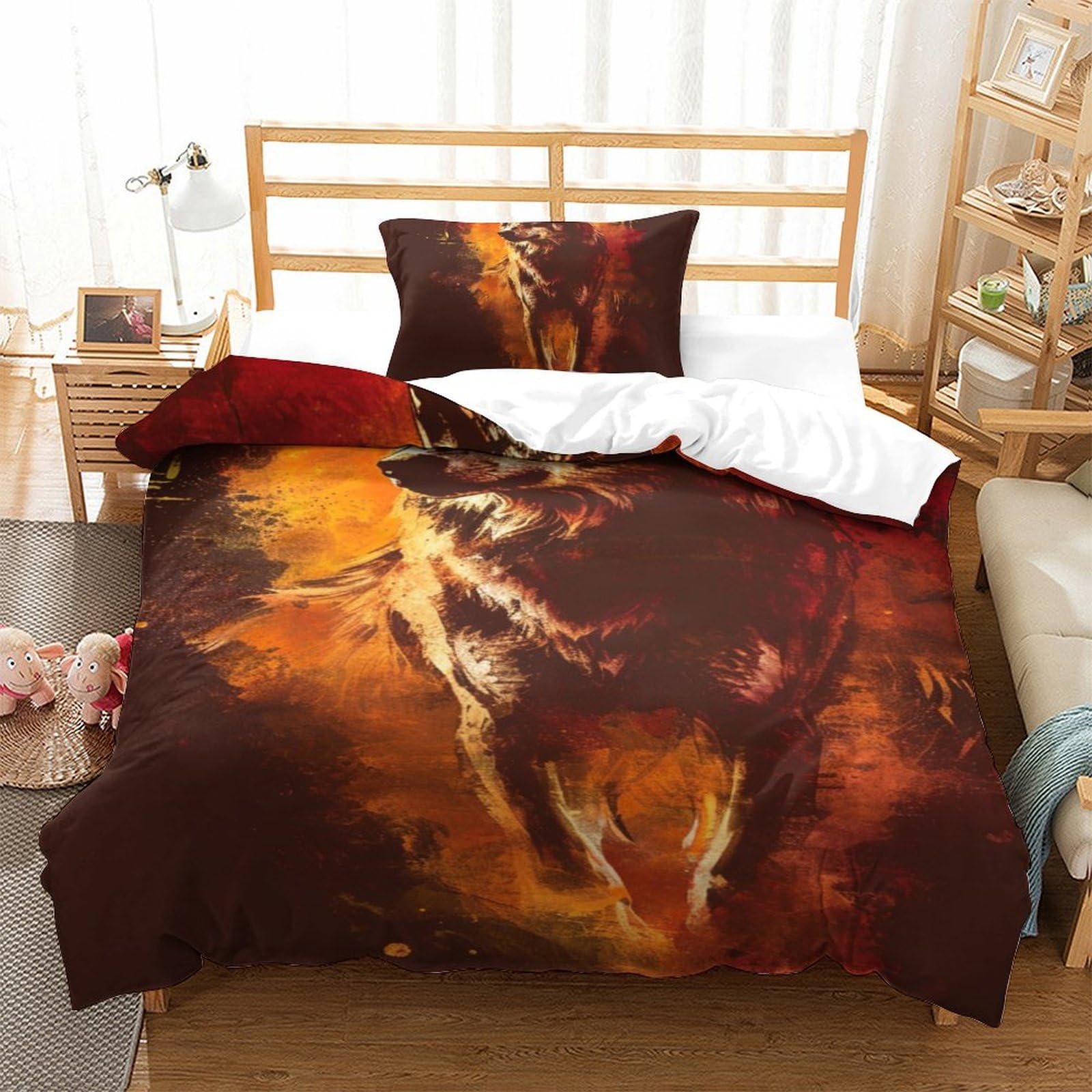 Housse de couette loup 3D en microfibre premium douce et respirante pour lit simple
