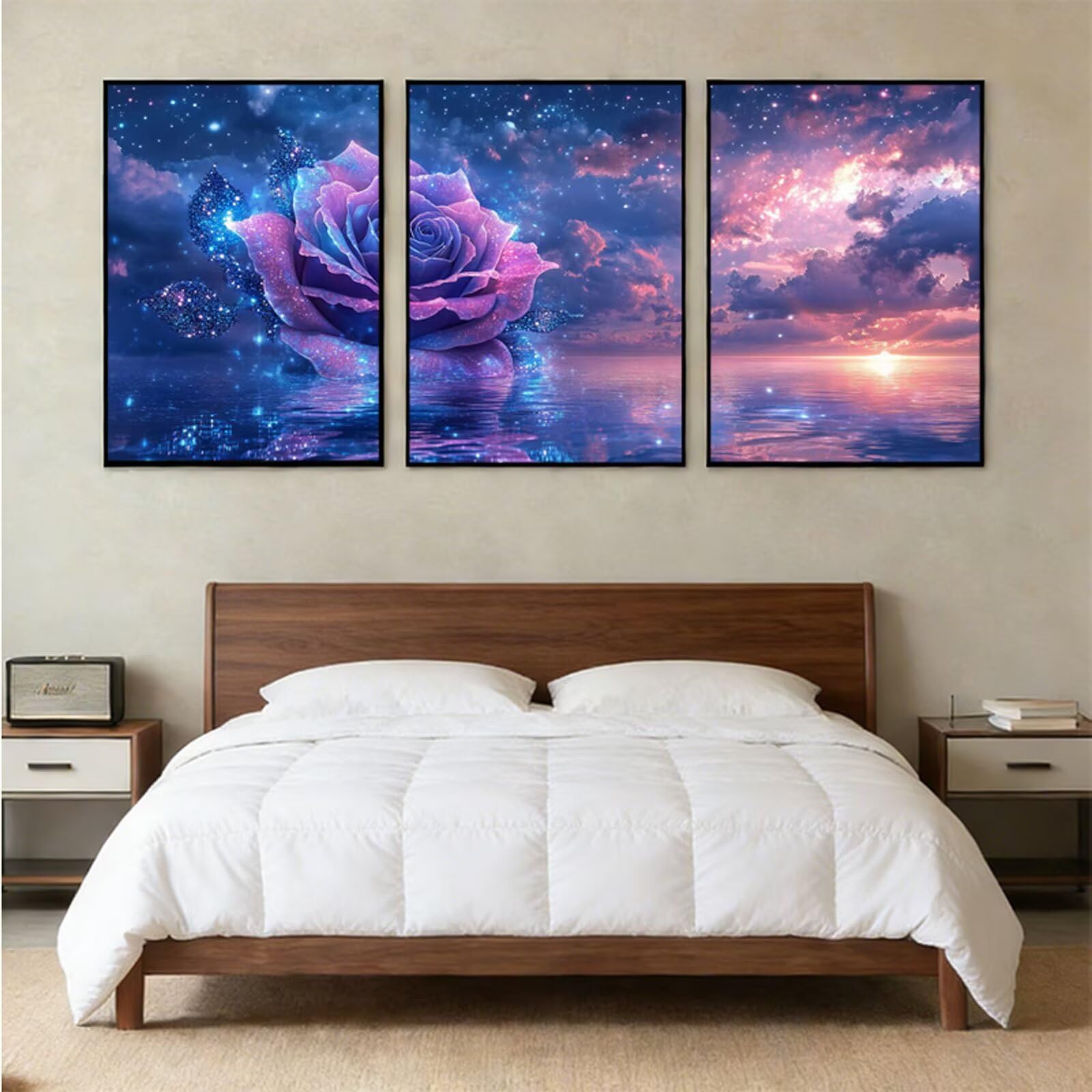 Ocean DIY Diamond Art, róże tryptyk diamentowy obraz zestawy dla dorosłych dzieci, 40 x 50 cm, pełne okrągłe wiertło, kryształ górski, mozaika, haft krzyżykowy, rękodzieło, dekoracja ścienna, prezenty