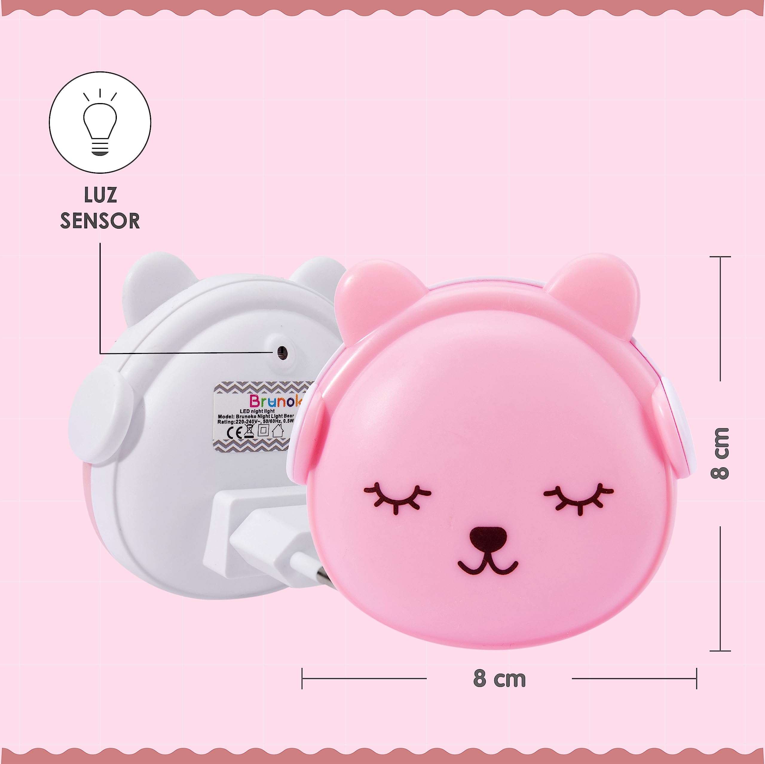 BRUNOKO Set 3 Ositos - Luz Nocturna Infantil con Sensor - quitamiedos Pared - Ideal para Habitación, Pasillos y Baño - Suave Luz de Noche para Niños - Fácil de Usar con Enchufe