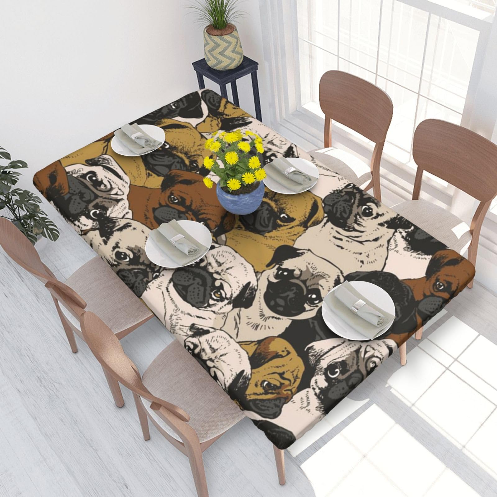 BNVSADC Imagen De Pug Printed 4FT Tablecloth 122x76 CM Polyester Kitchen Water Resistant Table Cloth Dining Table Decoration Table Covers