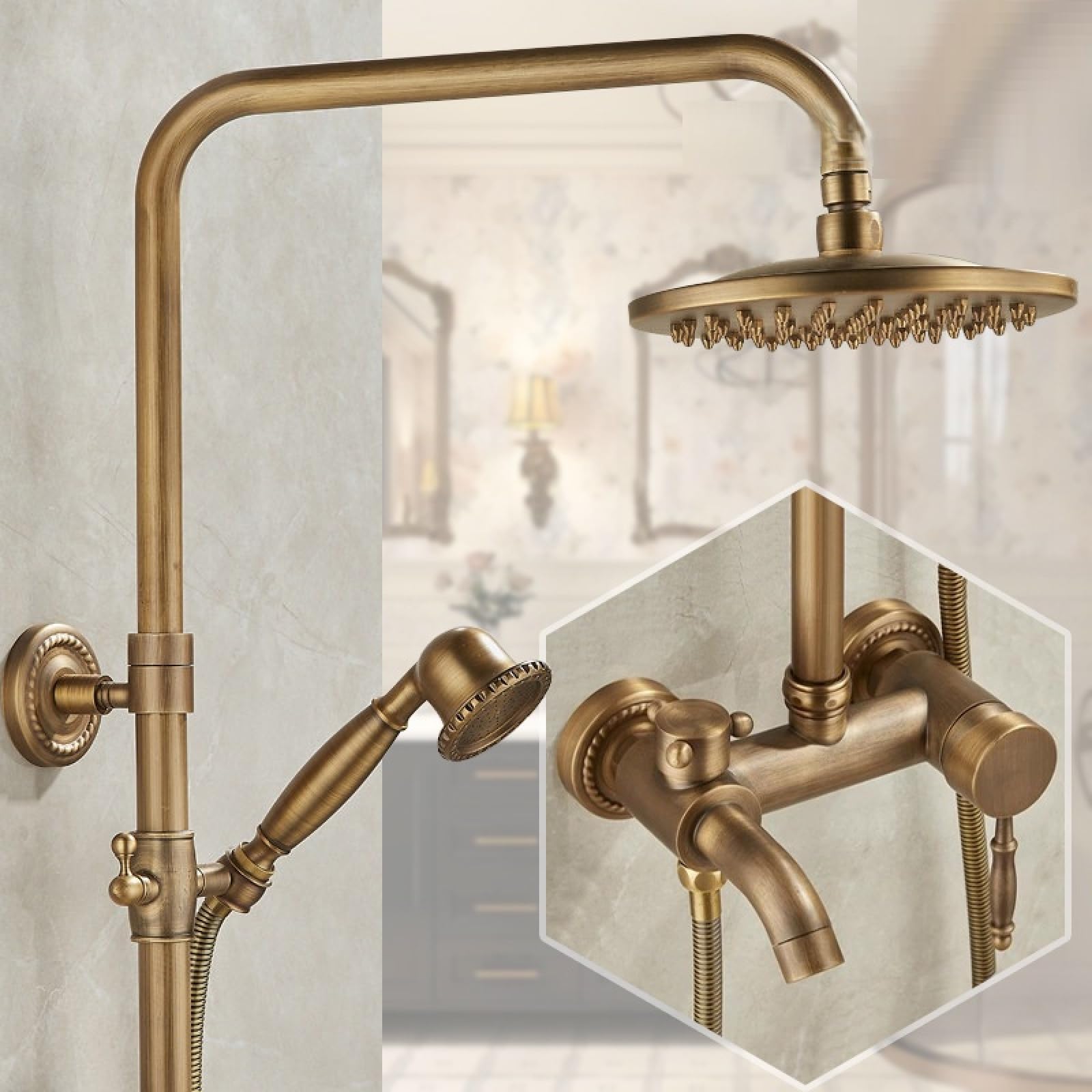 Fanjubei L3 Bathroom All-Copper Antique-Style Adjustable Adjustable Shower Set