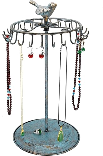 Soporte Giratorio para Collares y Pulseras con Pájaro Dorado TurquesaOrganizador de JoyeríaÁrbol de Joyería