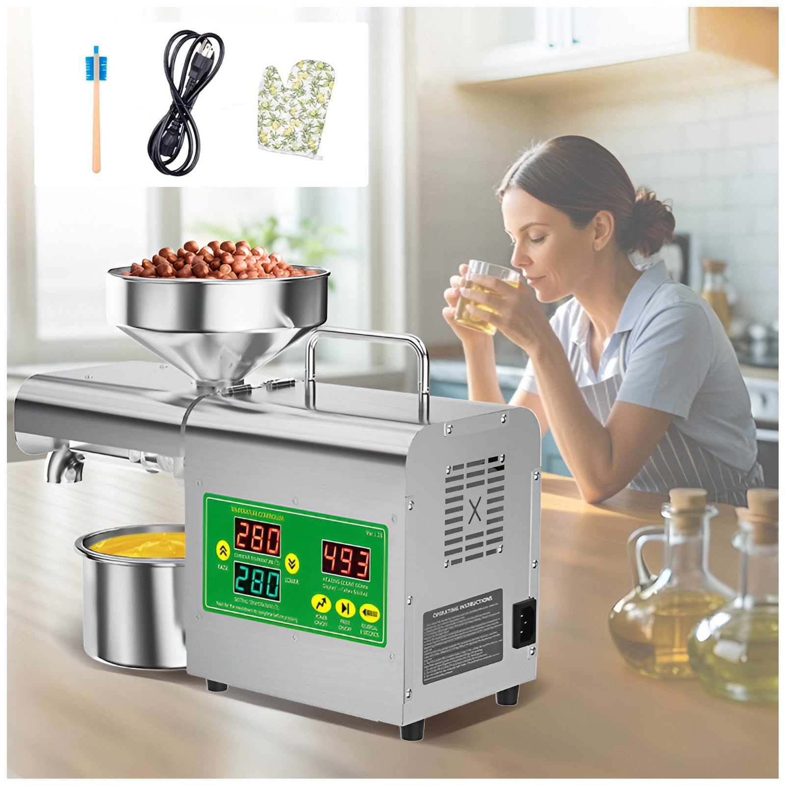 JXUANMM Oil Press Machine, Automatic Commercial Oil Expeller Extractor Stainless Steel Oil Presser Pressing Mill Maker Machine for Commercial Domestic Use, Intelligent Control