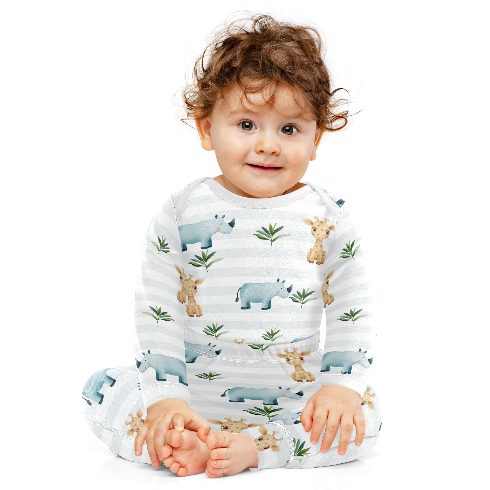 vvfelixl Baby Bodysuits Pants Sets Cute Rhinoceros Giraffe Long Sleeve Baby Onesie Clothes for Boys Girls 3-6M