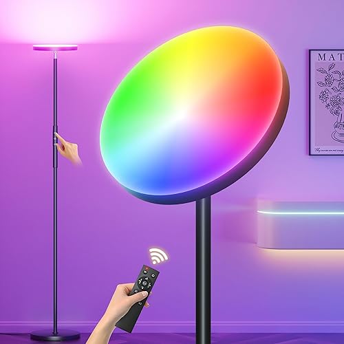 RGB Torchiere Lámparas de pie para sala de estar, 3600LM 36W Lámpara de pie LED brillante con control remoto, moderna lámpara alta que cambia de