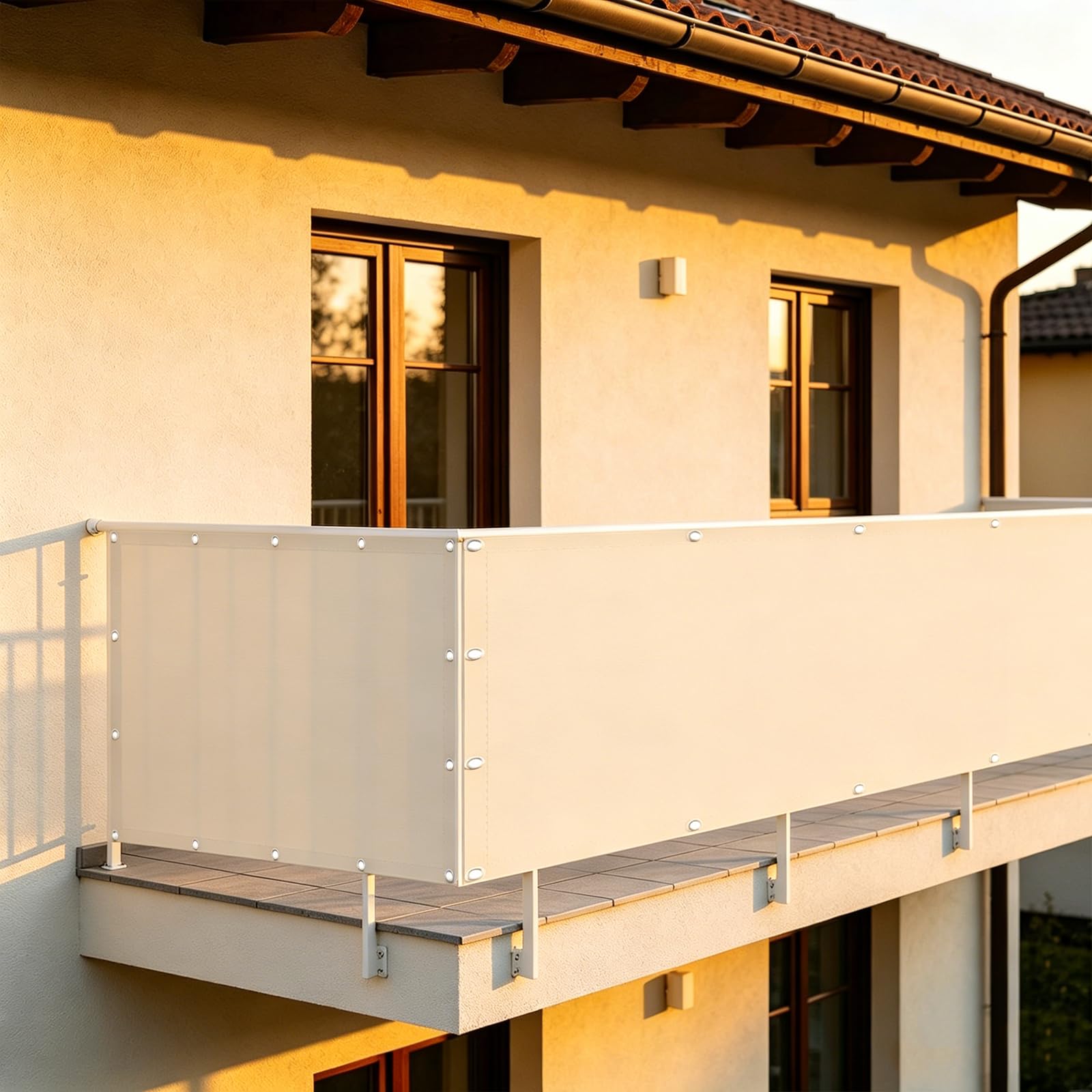 Telo Frangivisto 100 x 625 cm Anti-UV, Oscurante, Résistant Au Vent, Antistrappo Recinzione Copertura con Corde, Occhielli per Esterno, Bianco