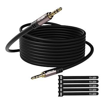 Kxable 3.5mm Aux Cable 50 Feet, Long Male to Male Auxiliary Audio Cord, Preminun Gold Plated Compatible with Headphones, iPods, iPads, iPhones, Home/Car Stereos with 5 Cable Ties